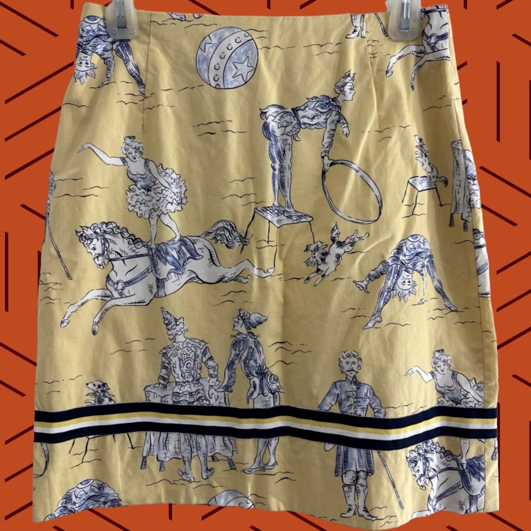 Vintage Melly M Delray Beach Circus Print Cotton Skirt Lined USA Size M Yellow Size 32" / US 10 / IT 46 - 1 Thumbnail