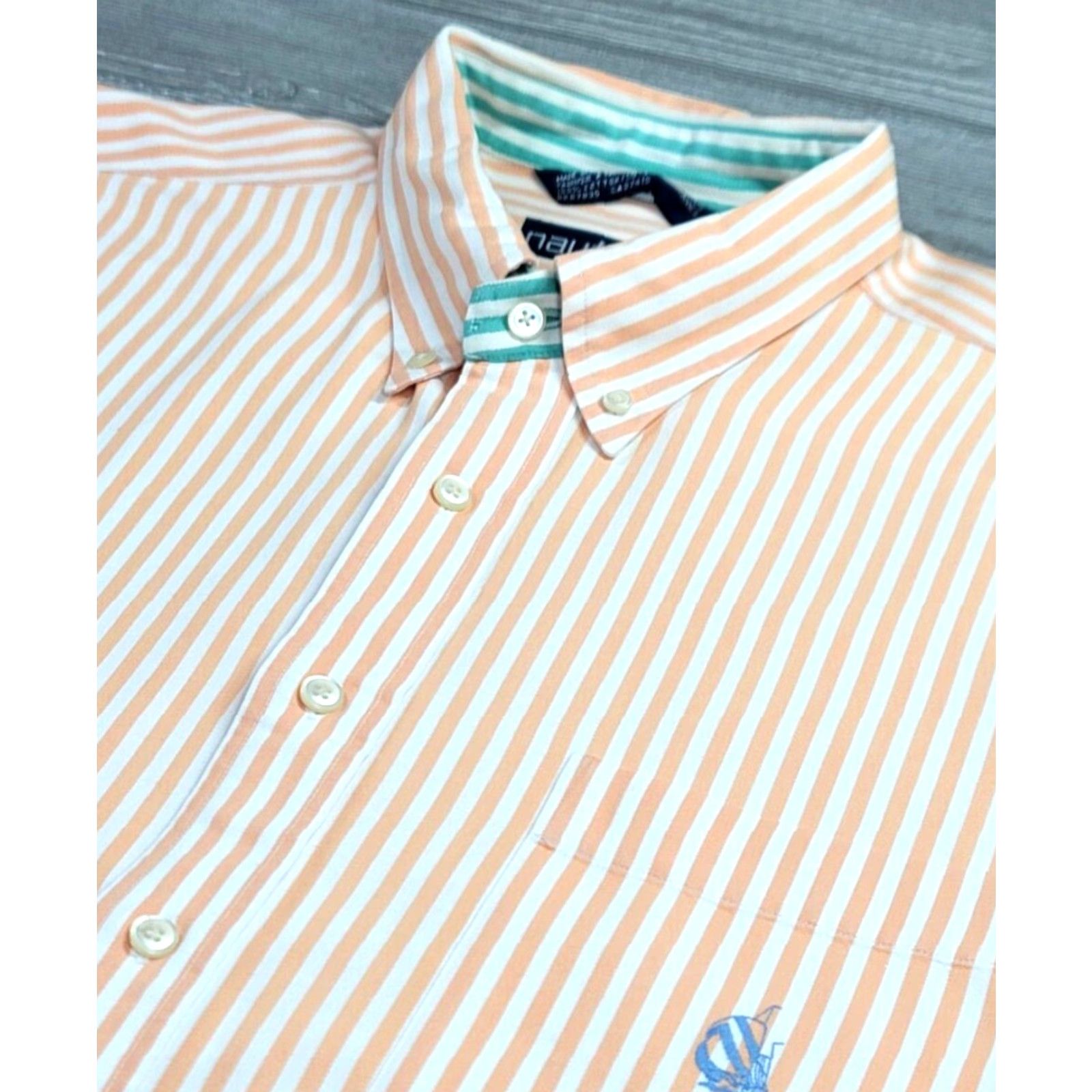 Nautica VINTAGE Nautica Button-Up Shirt XL Peach White Striped Long Sleeve Heavyweight Yacht Mens Size US XL / EU 56 / 4 - 6 Thumbnail