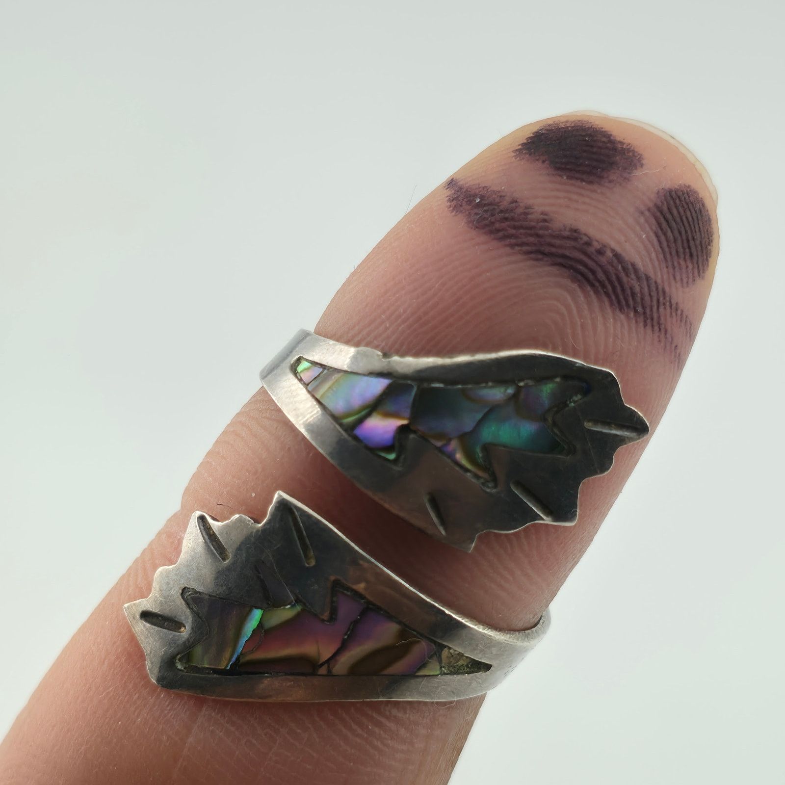 Other STERLING SILVER Ring ABALONE BYPASS 8 SIGNED APS MEXICAN Size ONE SIZE - 1 Thumbnail