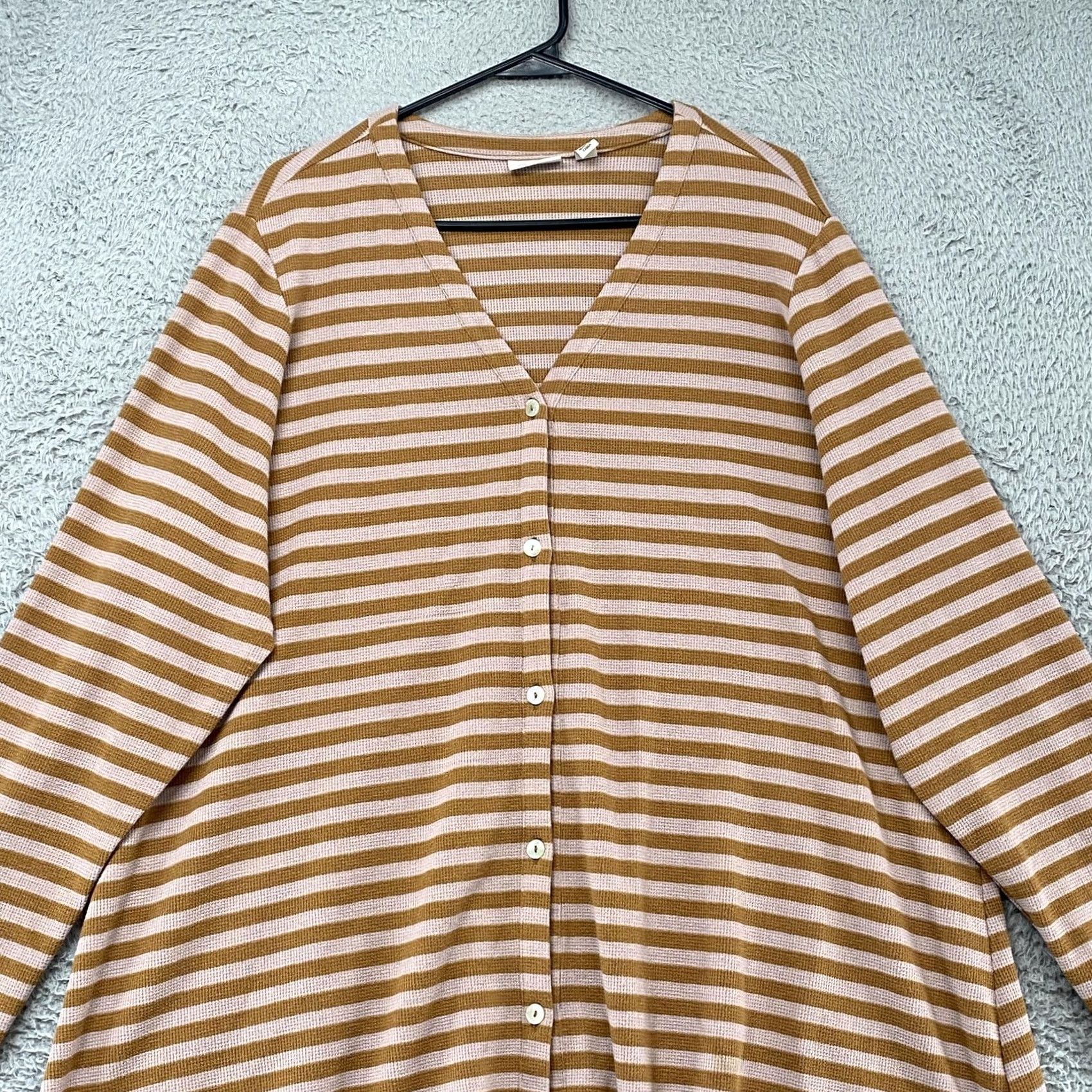 Vintage LOGO Lori Goldstein Tunic Top Womens 3X Brown Button Front Lace Layered Stripe V-Neck Long Sleeve Blouse Size XXL / US 16-18 / IT 52-54 - 3 Thumbnail