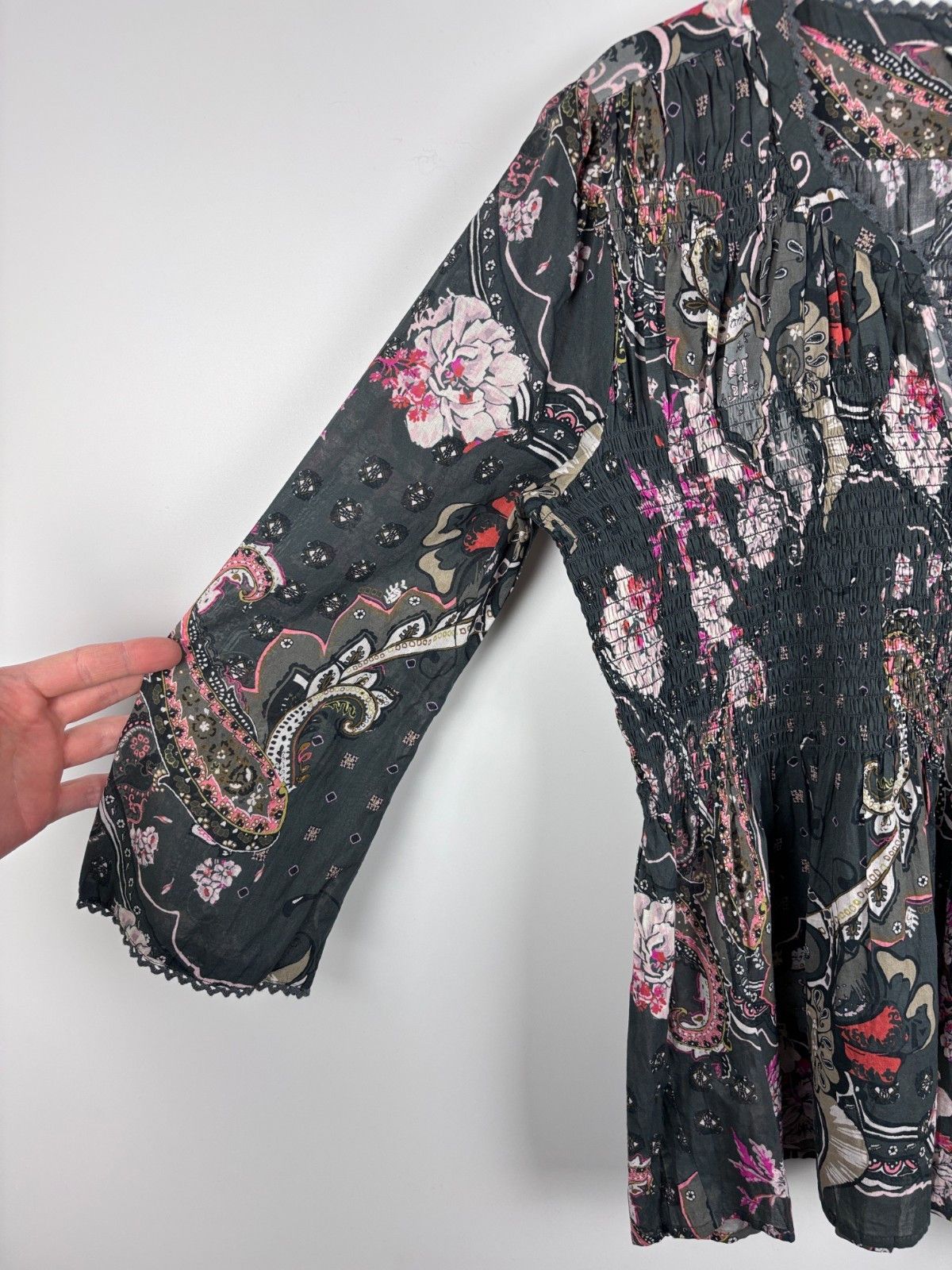 Odd Molly Odd Molly Floral Blouse Top Organic Cotton Gray Size 3 Size L / US 10 / IT 46 - 4 Thumbnail