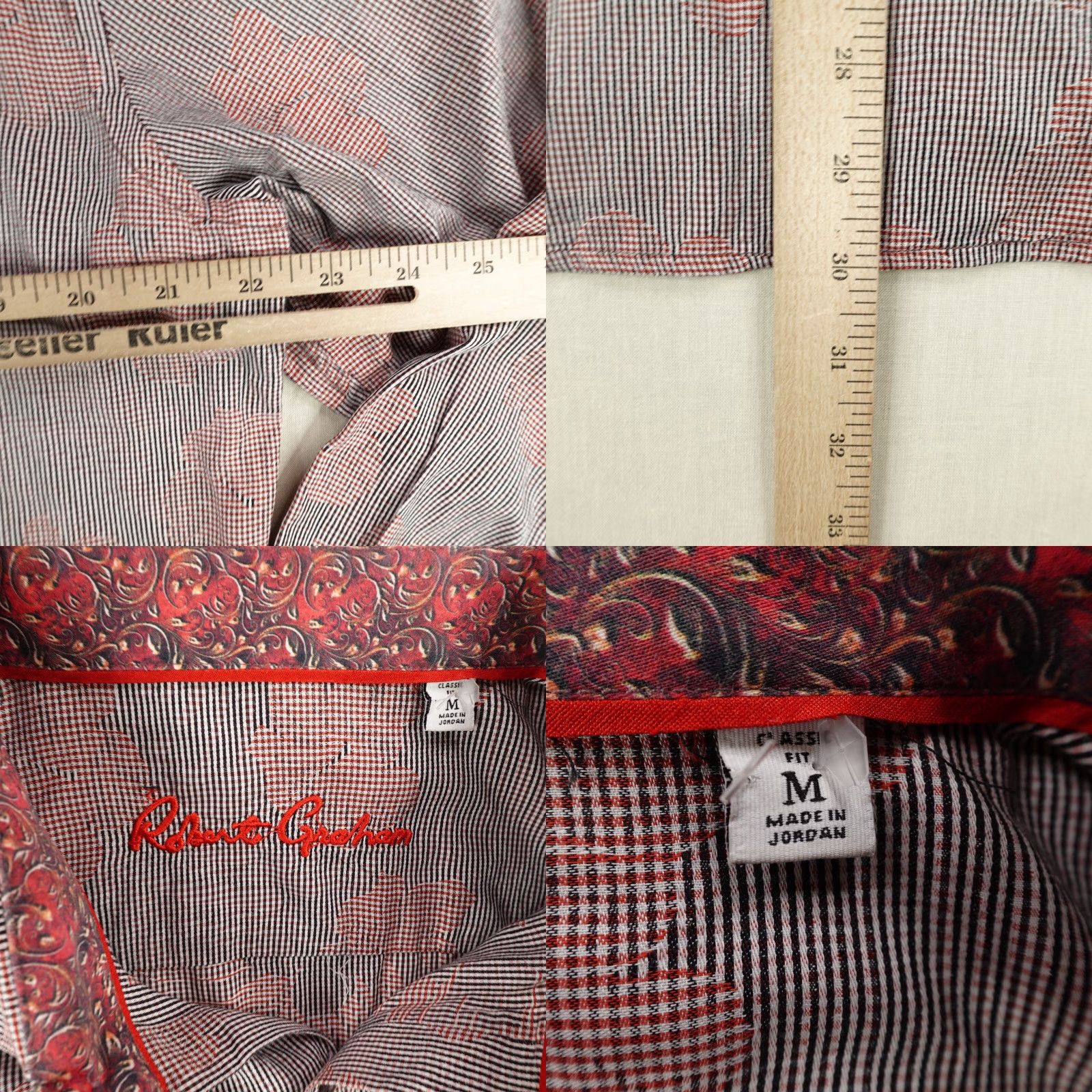 Robert Graham Robert Graham Shirt Mens Medium Red Gray Floral Flip Cuffs Button Up Gingham Size US M / EU 48-50 / 2 - 8 Thumbnail