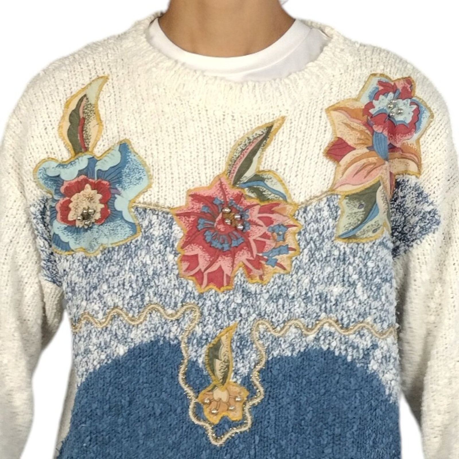 Vintage VTG 80s Embellished Comfy Sweater Size L / US 10 / IT 46 - 7 Thumbnail