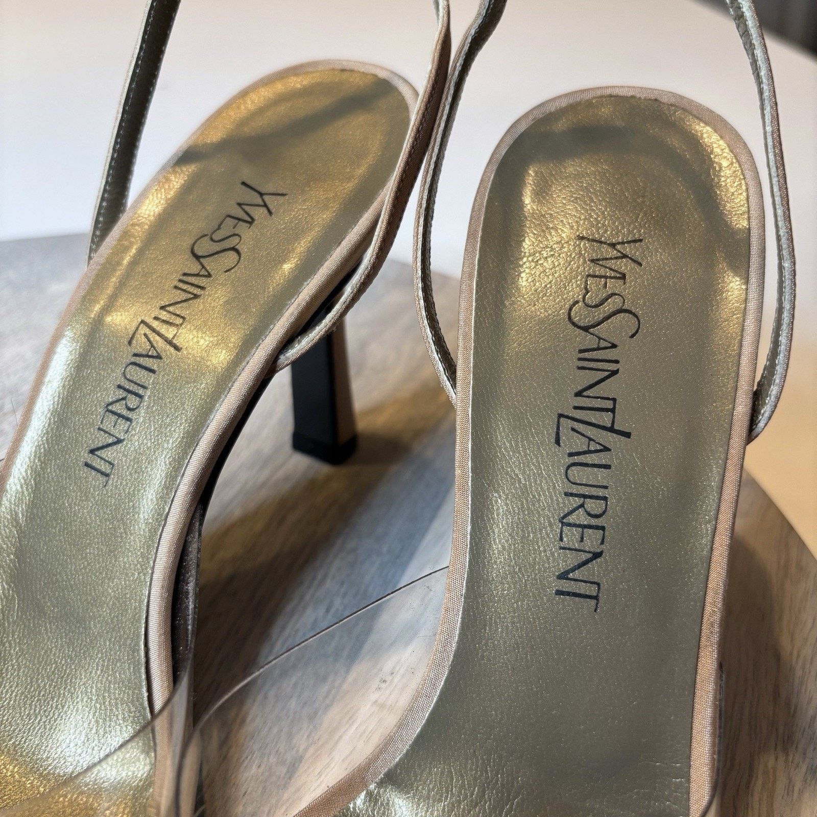 Saint Laurent Paris Saint Laurent Vintage Beige and Clear Ankle Wrap Pumps 9.5 M Size US 9.5 / IT 39.5 - 3 Thumbnail