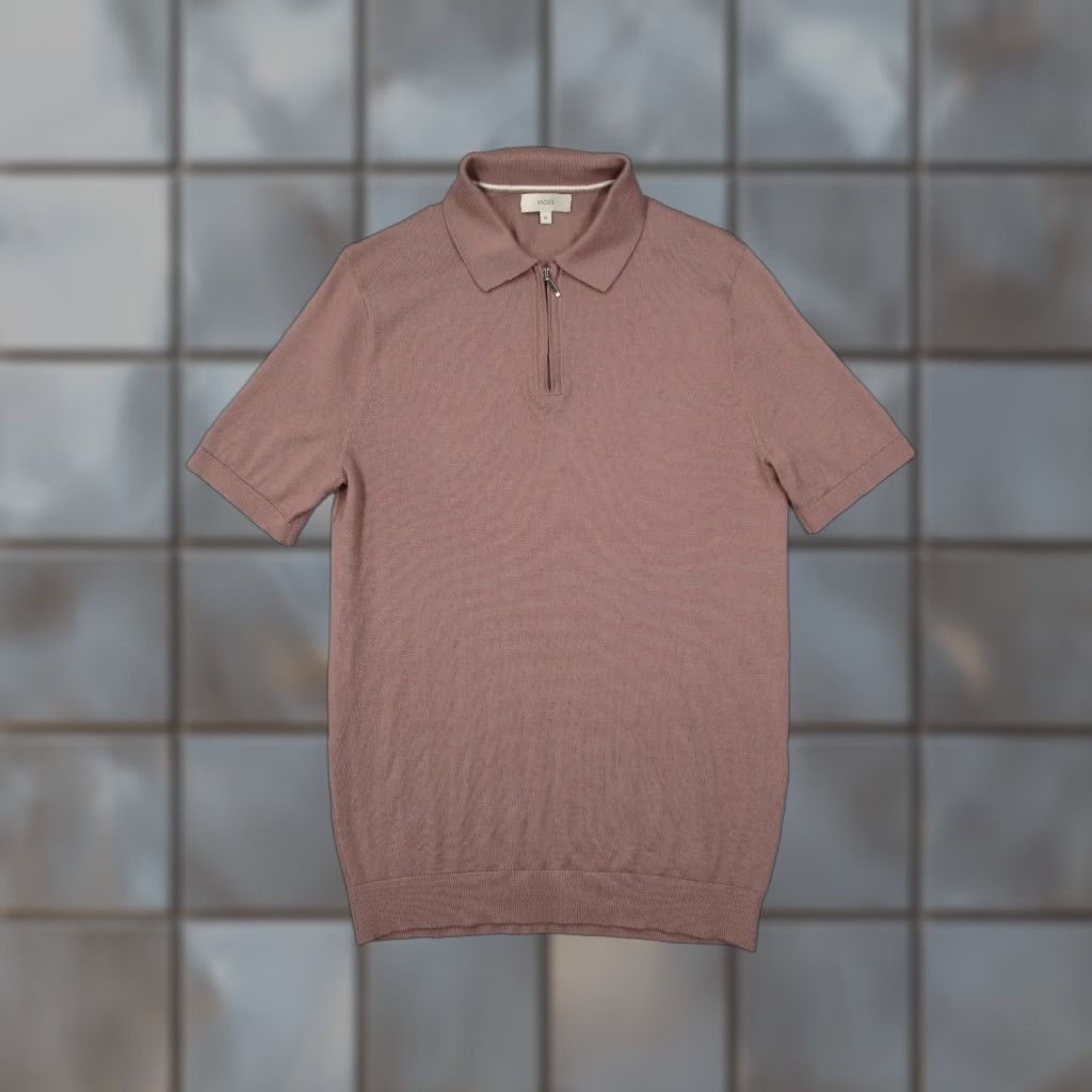 Vintage VINTAGE Moss Men's Polo Shirt Short Sleeve 1/4 Zip Knit Merino Wool Pink Casual Golf Travel Medium Size US M / EU 48-50 / 2 - 1 Thumbnail