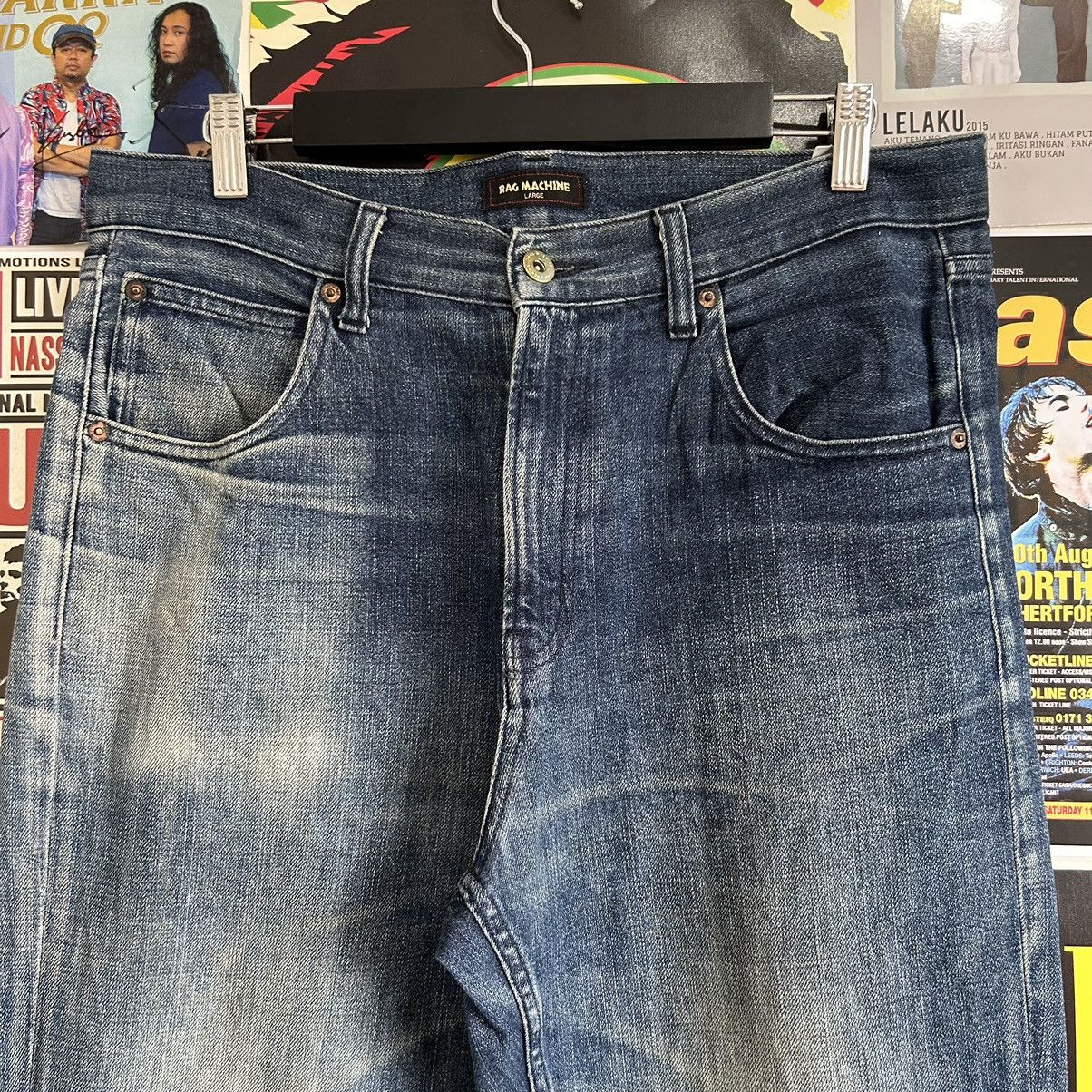 Vintage Vintage Rag Machine Blue Wash Distressed Denim Size US 34 / EU 50 - 2 Thumbnail