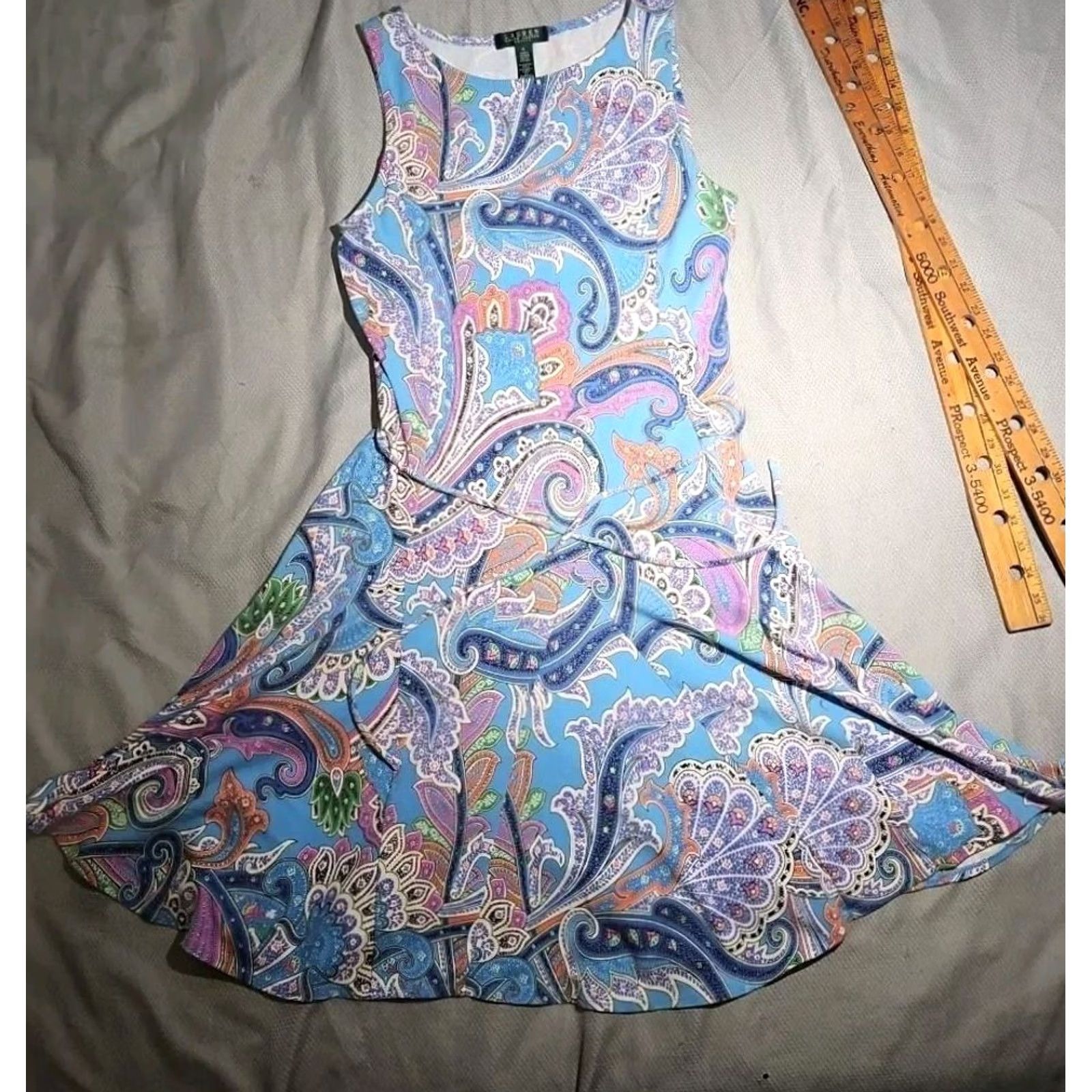Ralph Lauren Ralph Lauren Dress Womens Petite Large Blue Tie Waist Paisley Knit Multicolor Size L / US 10 / IT 46 - 2 Thumbnail