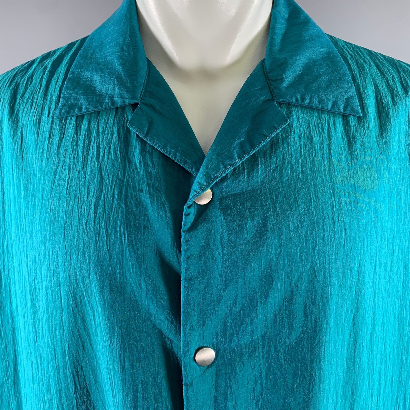 Jil Sander JIL SANDER XL Teal Polyamide Silk Camp Short Sleeve Shirt Size US XL / EU 56 / 4 - 2 Thumbnail