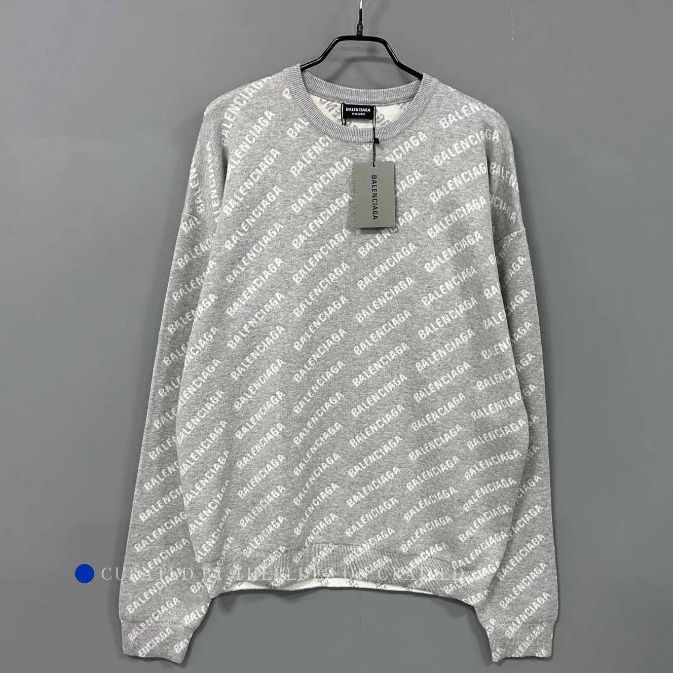 Balenciaga Gray Logo Print Long Sleeve Sweater S Size US S / EU 44-46 / 1 - 1 Thumbnail