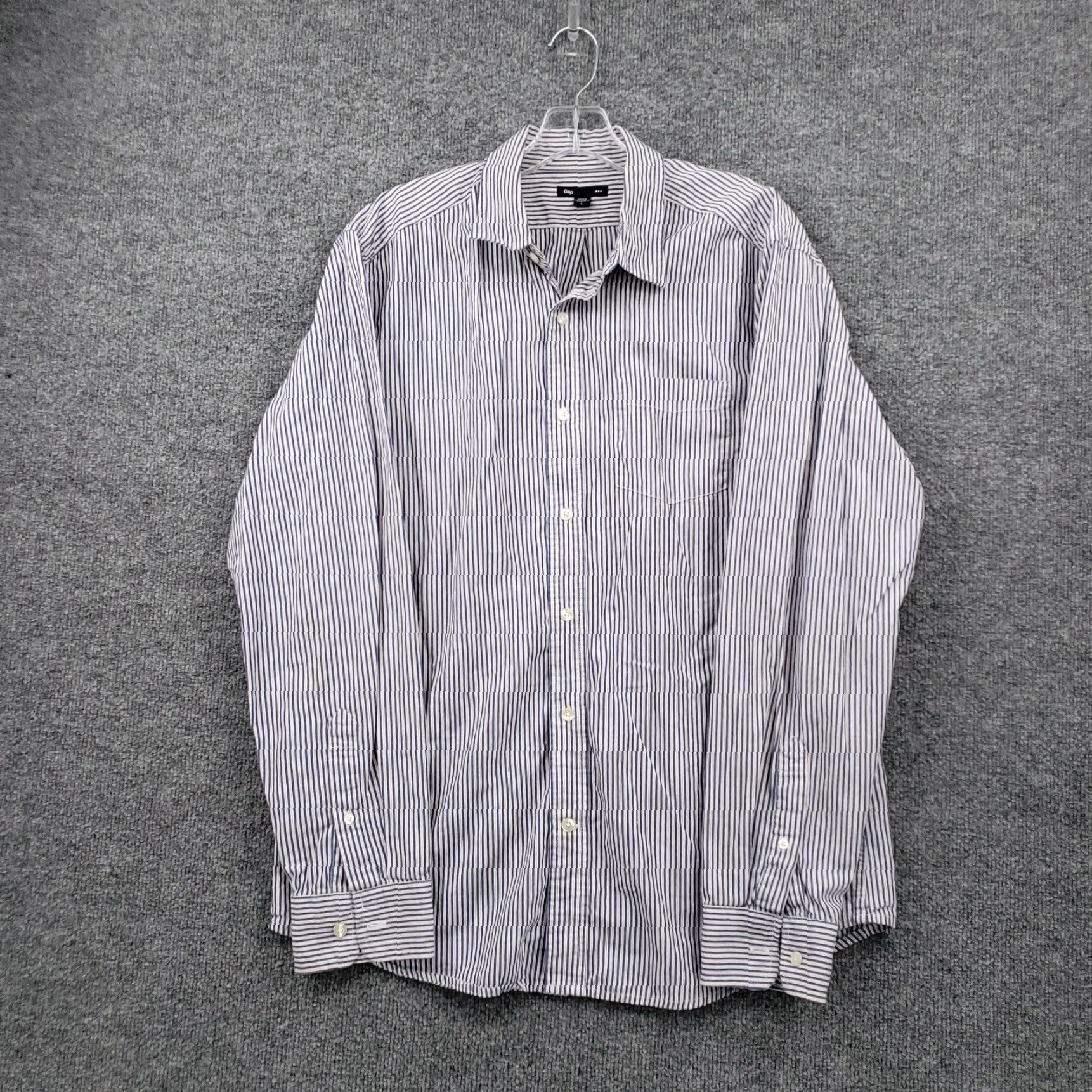 Gap Gap Shirt Mens L Large Button-Up Blue Striped Pocket Long Sleeve Business Casual Size US L / EU 52-54 / 3 - 2 Thumbnail