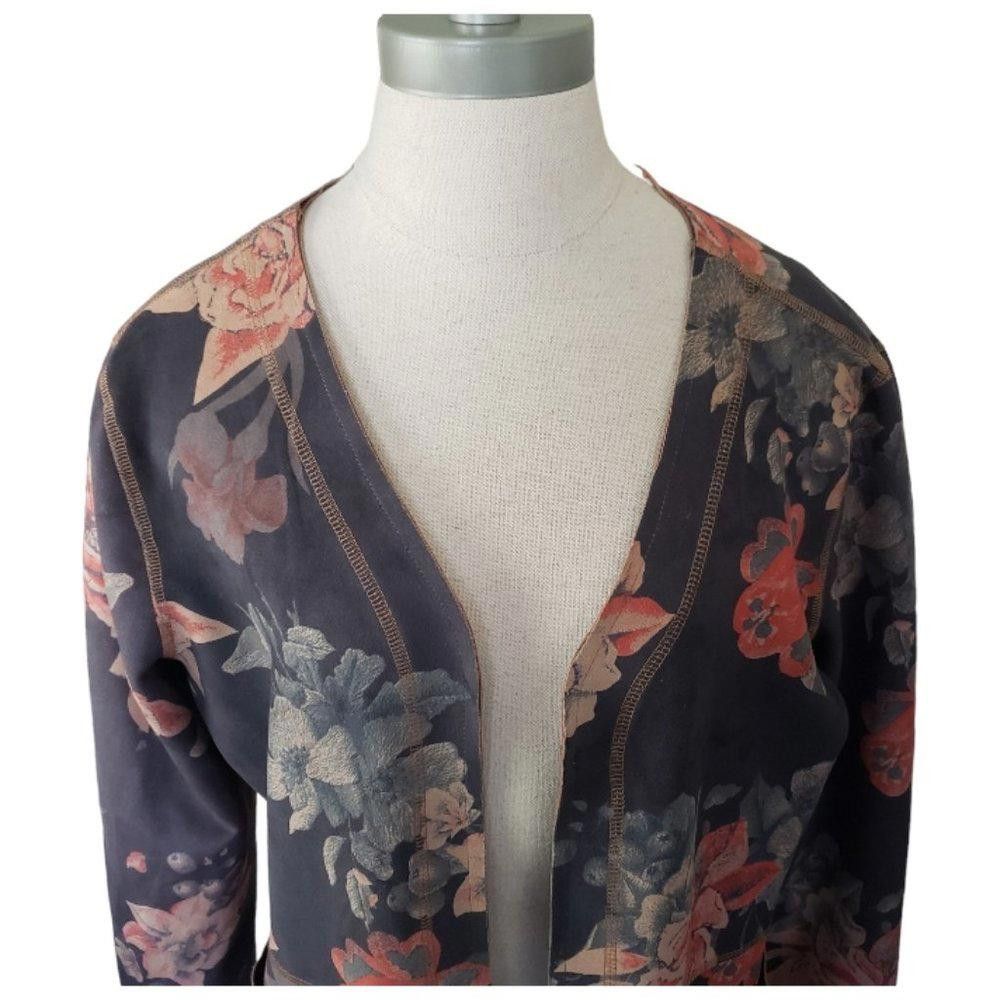 Designer CT445 Philosophy Gray Lightweight Floral Open Cardigan L Size L / US 10 / IT 46 - 2 Thumbnail