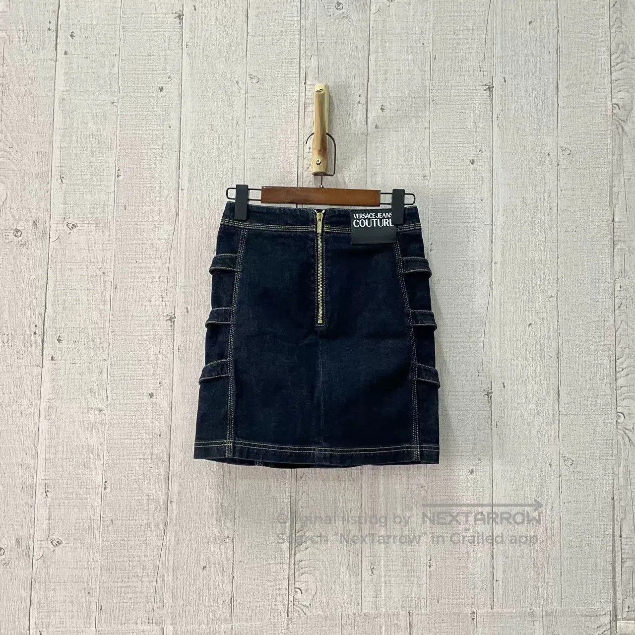 Versace VERSACE Strappy Denim Mini Skirt. Size 37" - 2 Thumbnail