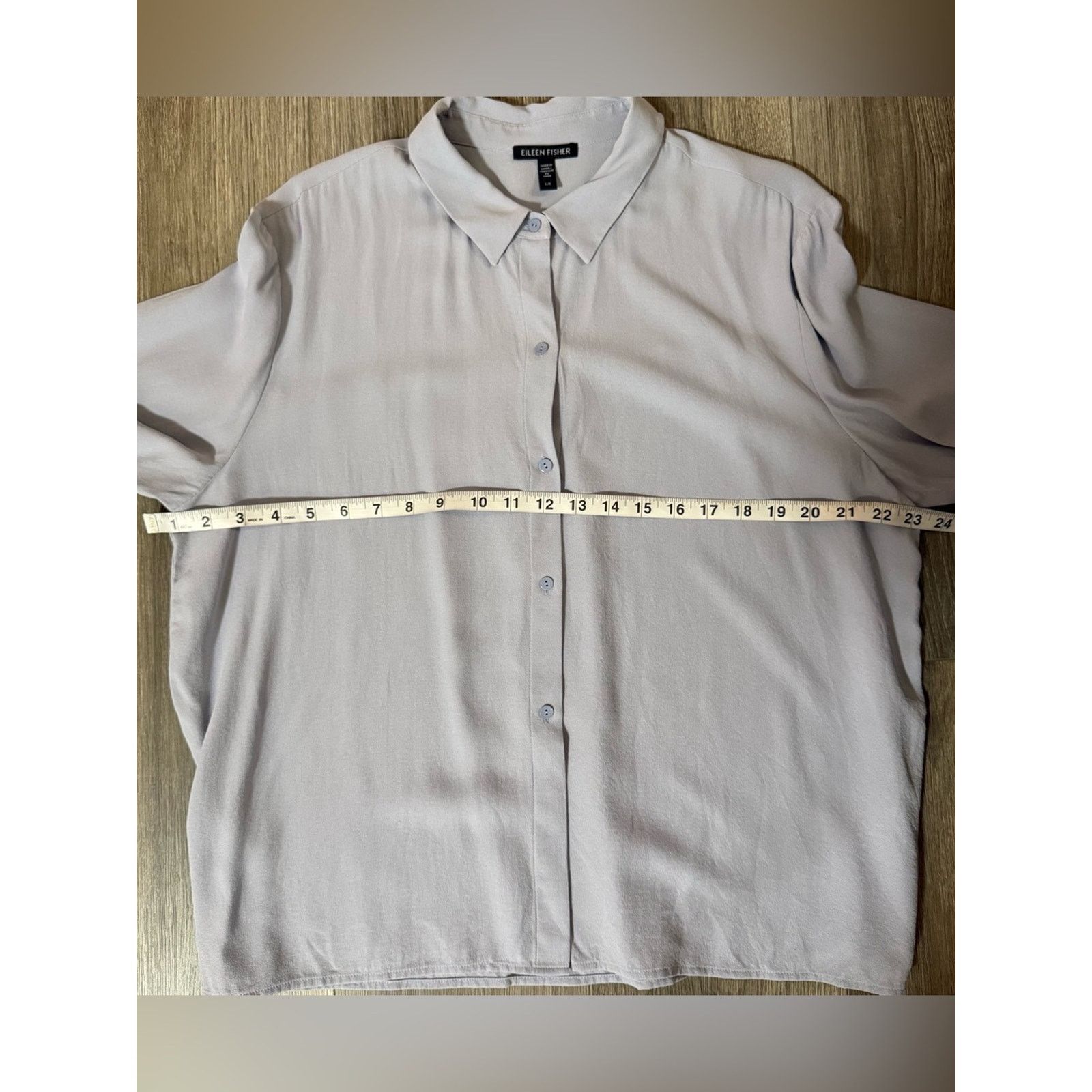 Eileen Fisher Eileen Fisher Light Blue Silk Button Down Shirt Size Large Size L / US 10 / IT 46 - 6 Thumbnail