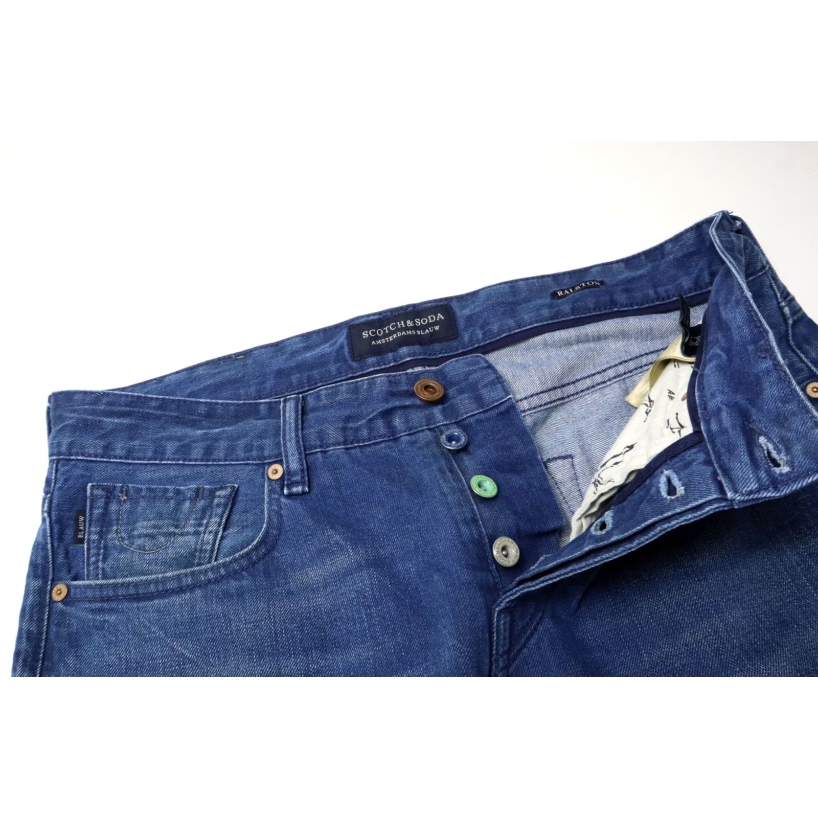 Scotch & Soda SCOTCH & SODA Ralston Jeans Men's Slim Blue Denim Whiskers Button Fly W30/L32 Size US 30 / EU 46 - 4 Thumbnail