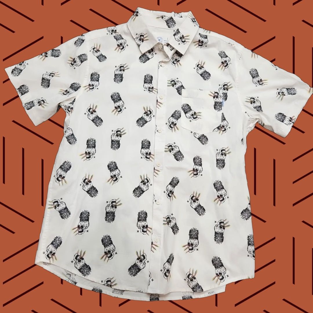 Hurley Hurley Shirt Men Large White Pineapple Skull Rainbow Laser Eyes Button Up Shirt Size US L / EU 52-54 / 3 - 1 Thumbnail