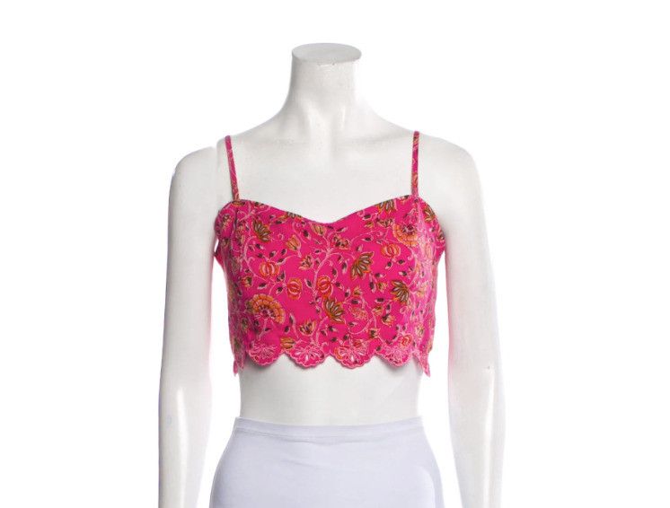 CAROLINE CONSTAS Caroline Constas Floral Crop Ruched Scalloped Tank Pink Size ONE SIZE - 3 Thumbnail