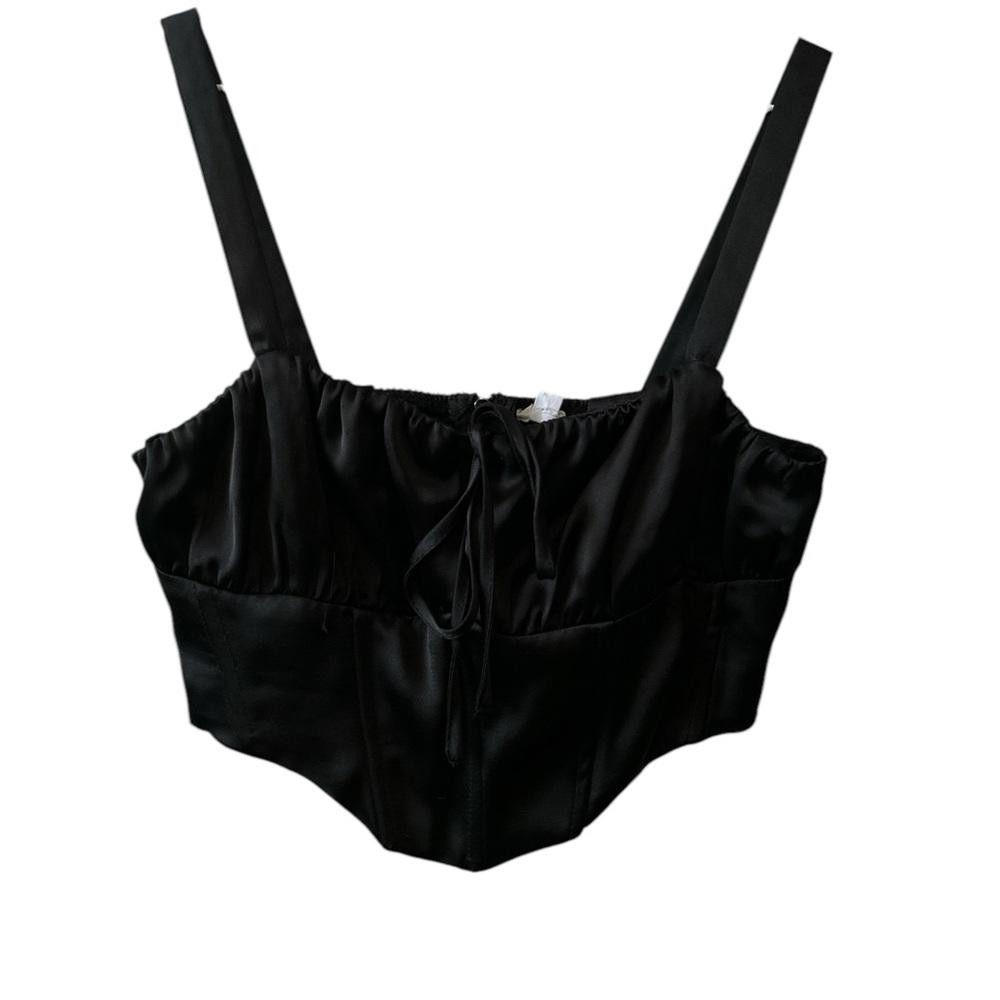 Garbage TV Black garage Satin Corset Crop Top Size S / US 4 / IT 40 - 1 Thumbnail