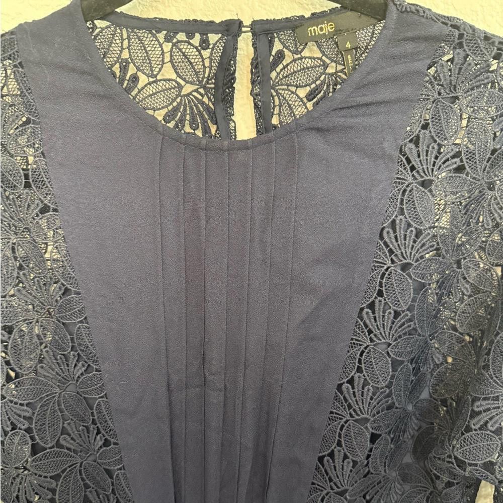 Other Maje Repine Marine Navy Blue Lace Crepe Dress size XL NEW Size XL / US 12-14 / IT 48-50 - 6 Thumbnail