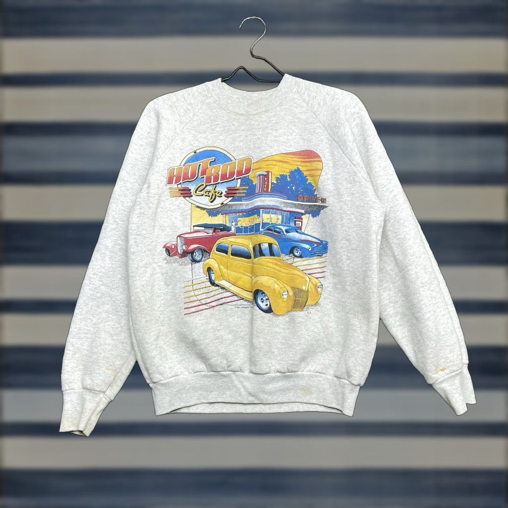 Gildan VINTAGE Gildan Sweatshirt Mens M White Crewneck Pullover Car 90s Graphic Print Size US M / EU 48-50 / 2 - 1 Thumbnail