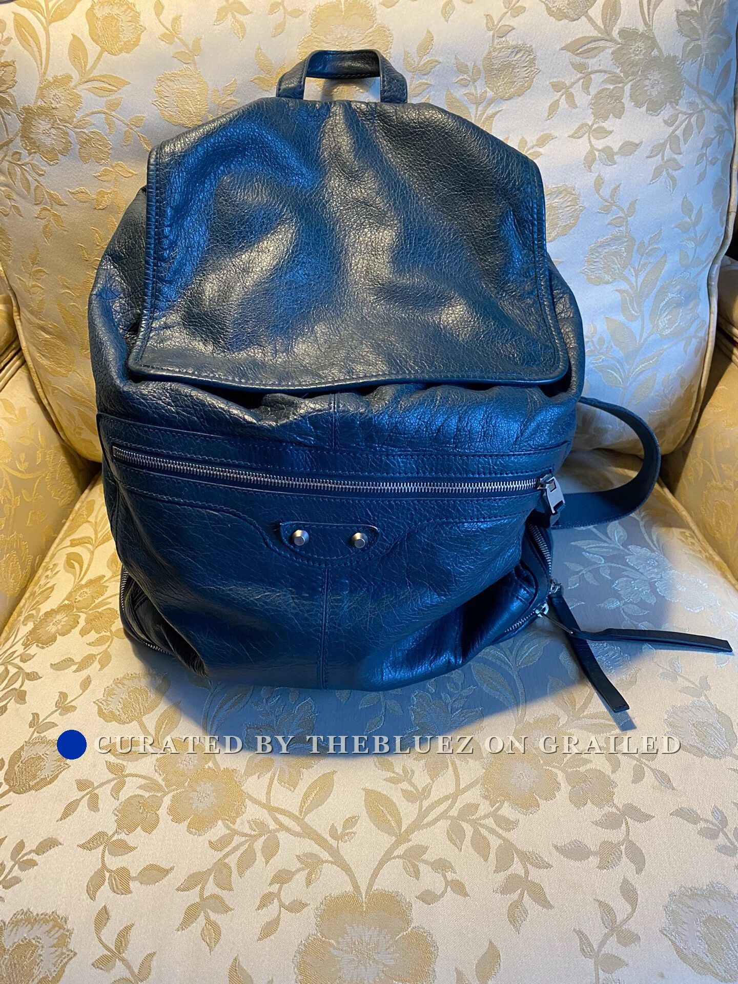 balenciaga navy leather backpack Blue Front Zip Detail Silver Hardware Crossbody Bag  Kit's Boutique large waterpoof nylon backpack adjustable shoulder straps top handle top double Balenciaga Balenciaga Paris N 0180
