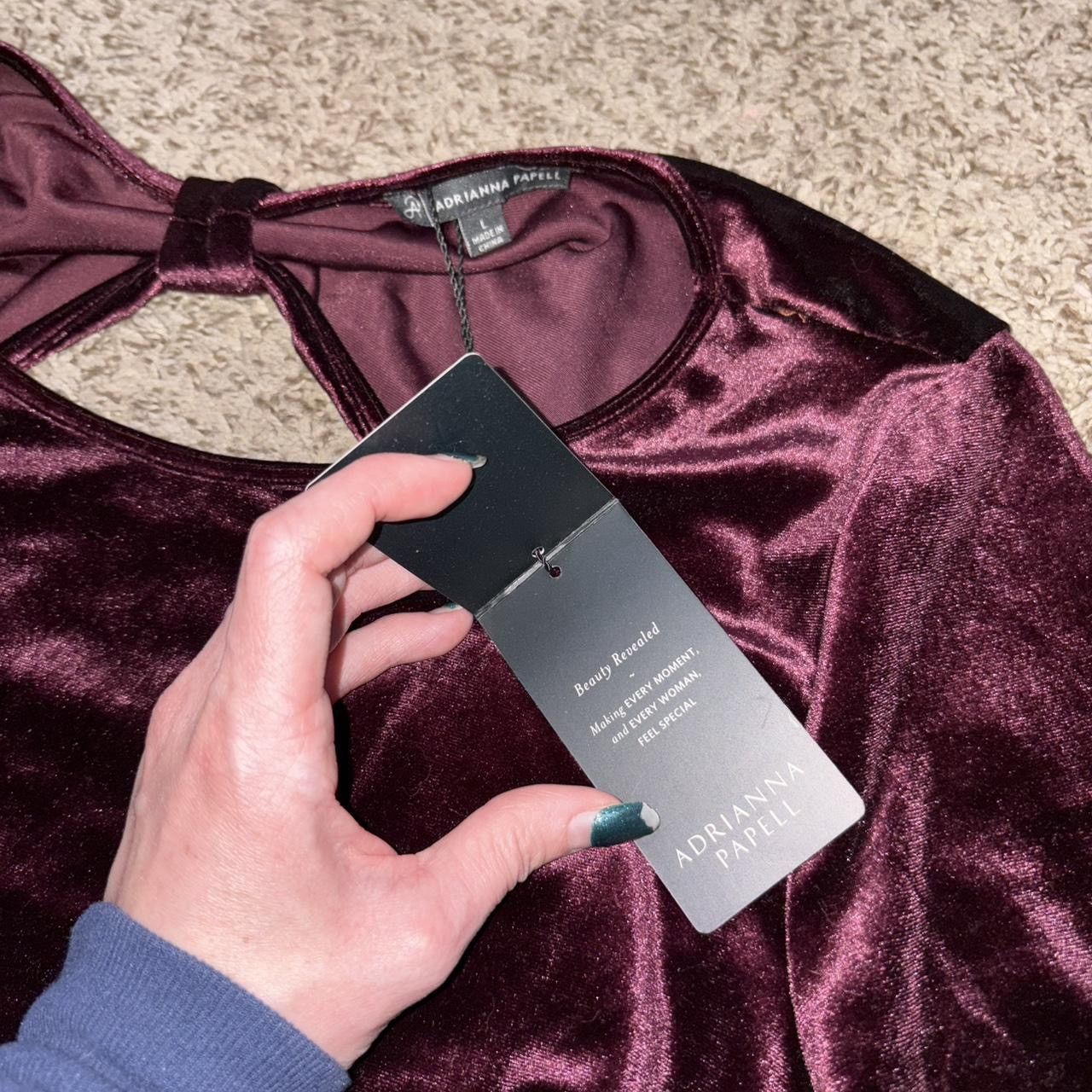 Adrianna Papell NWT Burgundy velvet blouse with a bow design on the back Size L / US 10 / IT 46 - 6 Thumbnail