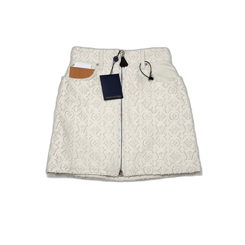 Louis Vuitton Louis Vuitton White Zip Embossed Mini Skirt-2506 Size 33" - 1 Thumbnail