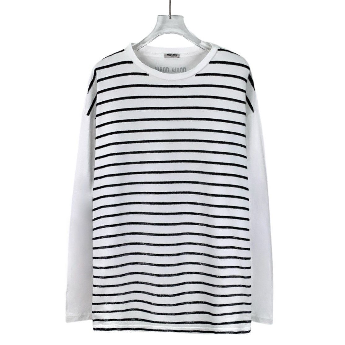 Miu Miu MiuMiu White Striped Sequin Long Sleeve T-shirt K26WX Size S / US 4 / IT 40 - 1 Thumbnail