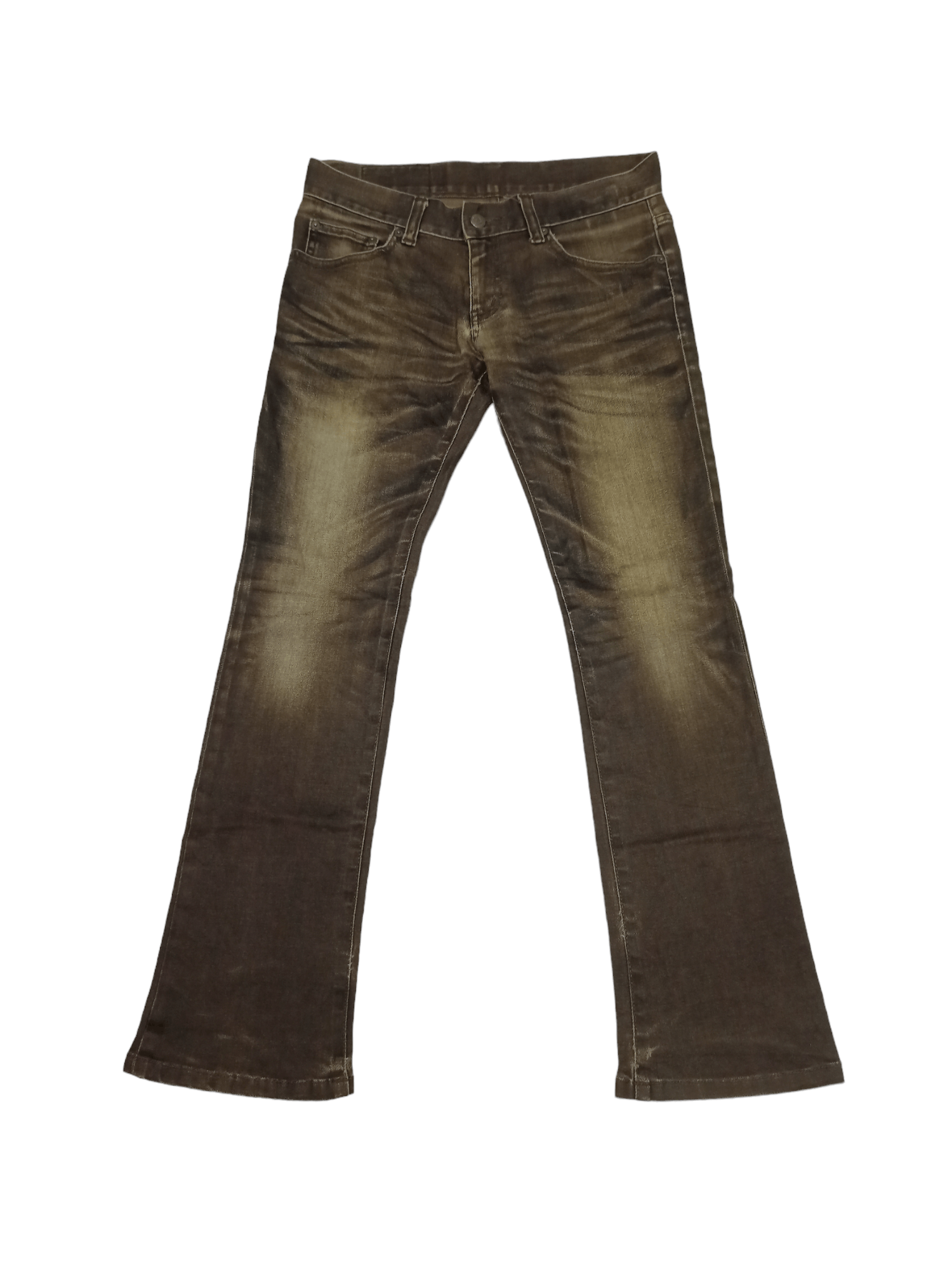 image of Tornado Mart Stretchable Skinny Flared Denim in Brown, Men's (Size 30)