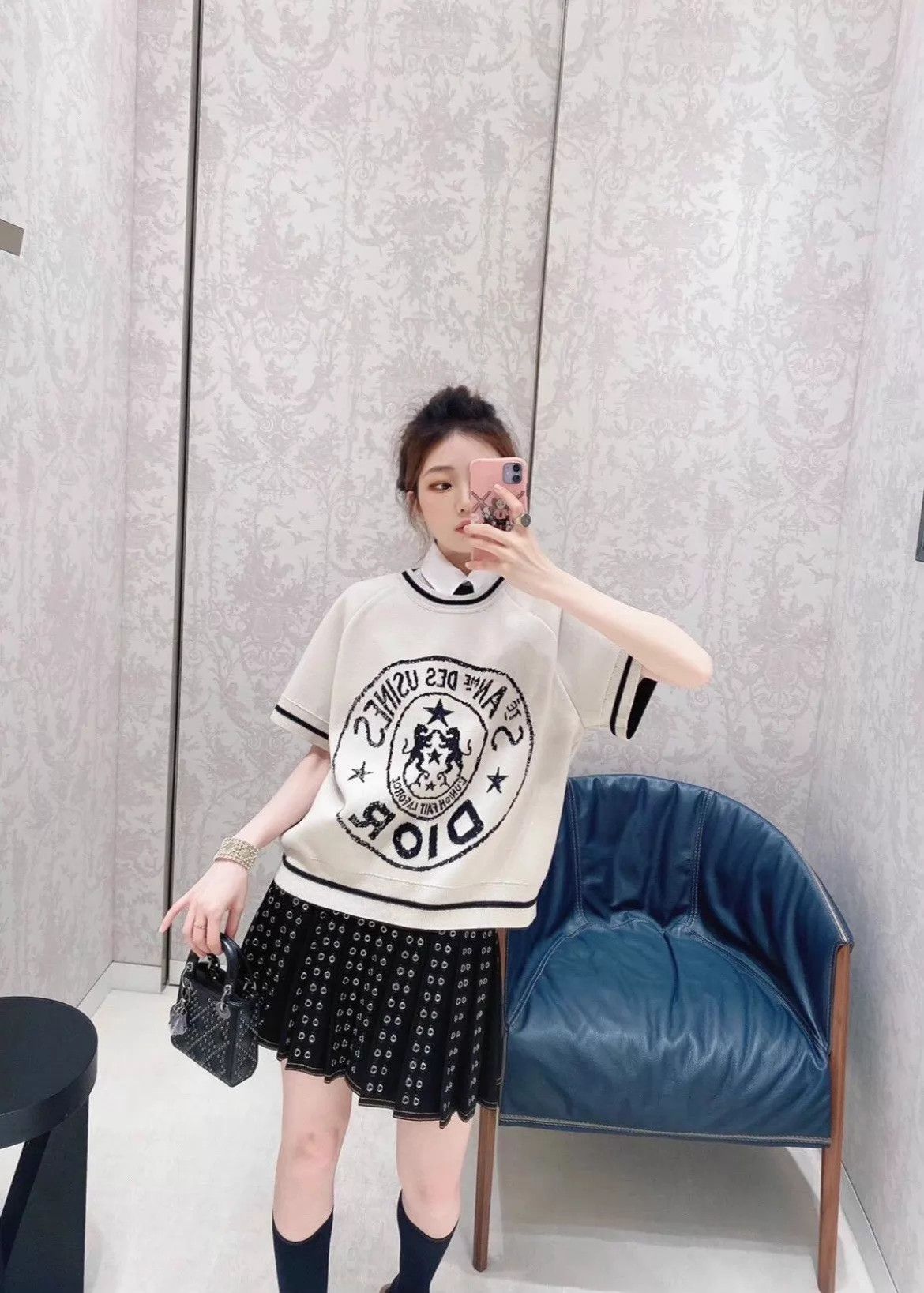 Dior DIOR Ivory Logo Jacquard Badge Short-Sleeve Cashmere Size XS / US 0-2 / IT 36-38 - 8 Thumbnail
