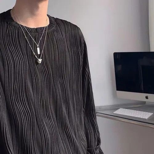 Other Black Striped Pleated Long Sleeve Pullover Size US L / EU 52-54 / 3 - 3 Thumbnail