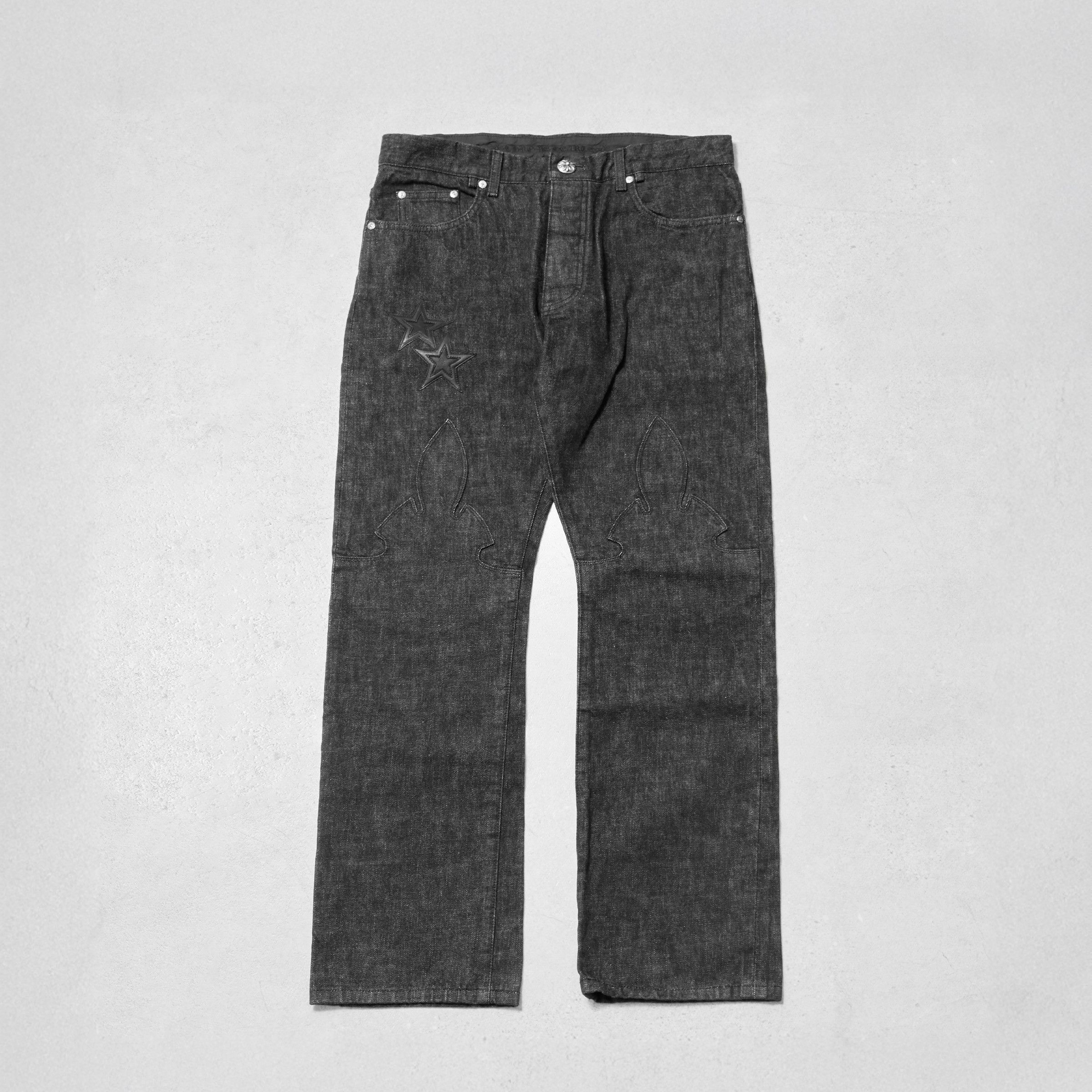 Chrome Hearts CHROME HEARTS Black Double Knee Star Patches Denim Size US 34 / EU 50 - 1 Thumbnail