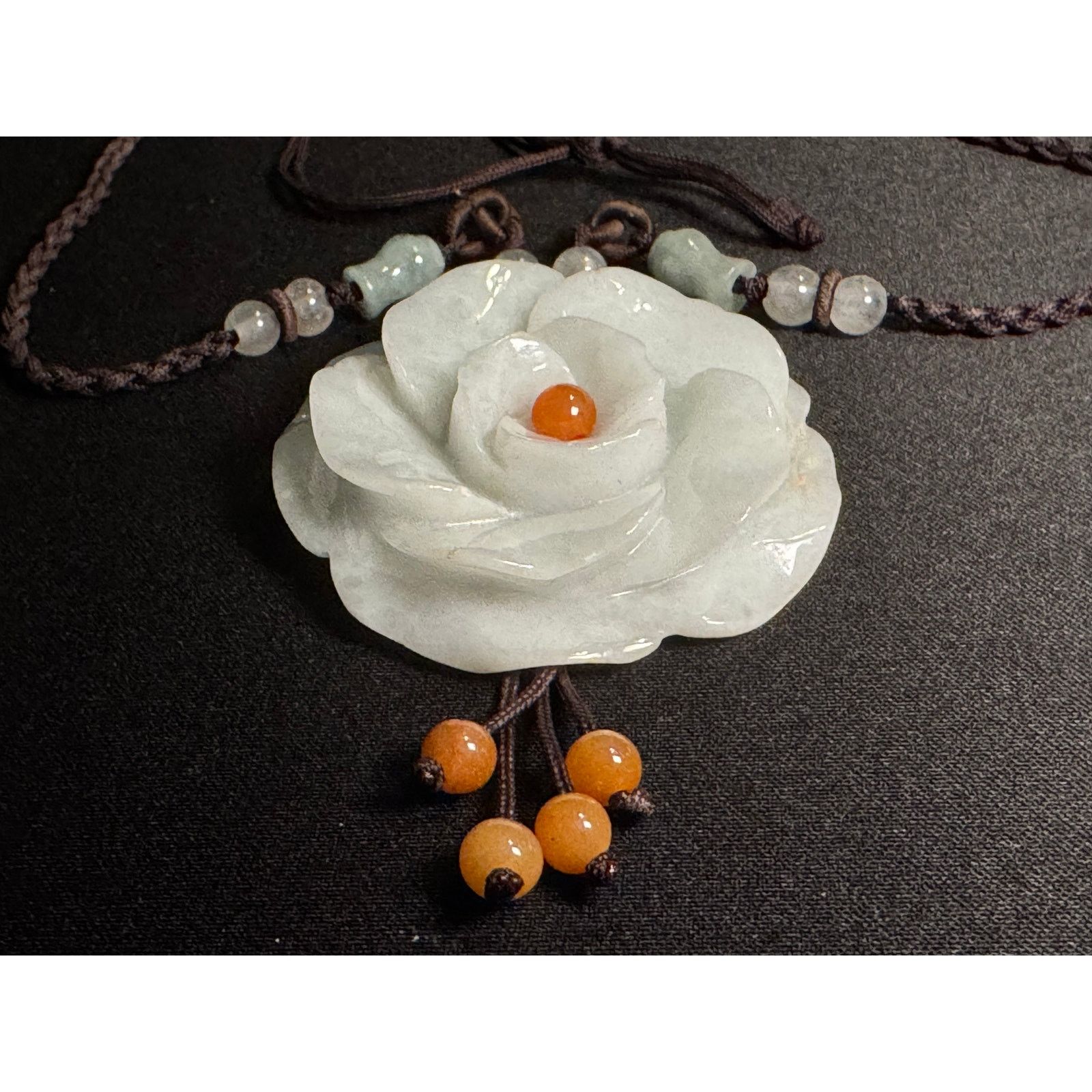 Other Vintage 20in Jadite Flower & Beads on Braided Cord Necklace Size ONE SIZE - 3 Thumbnail