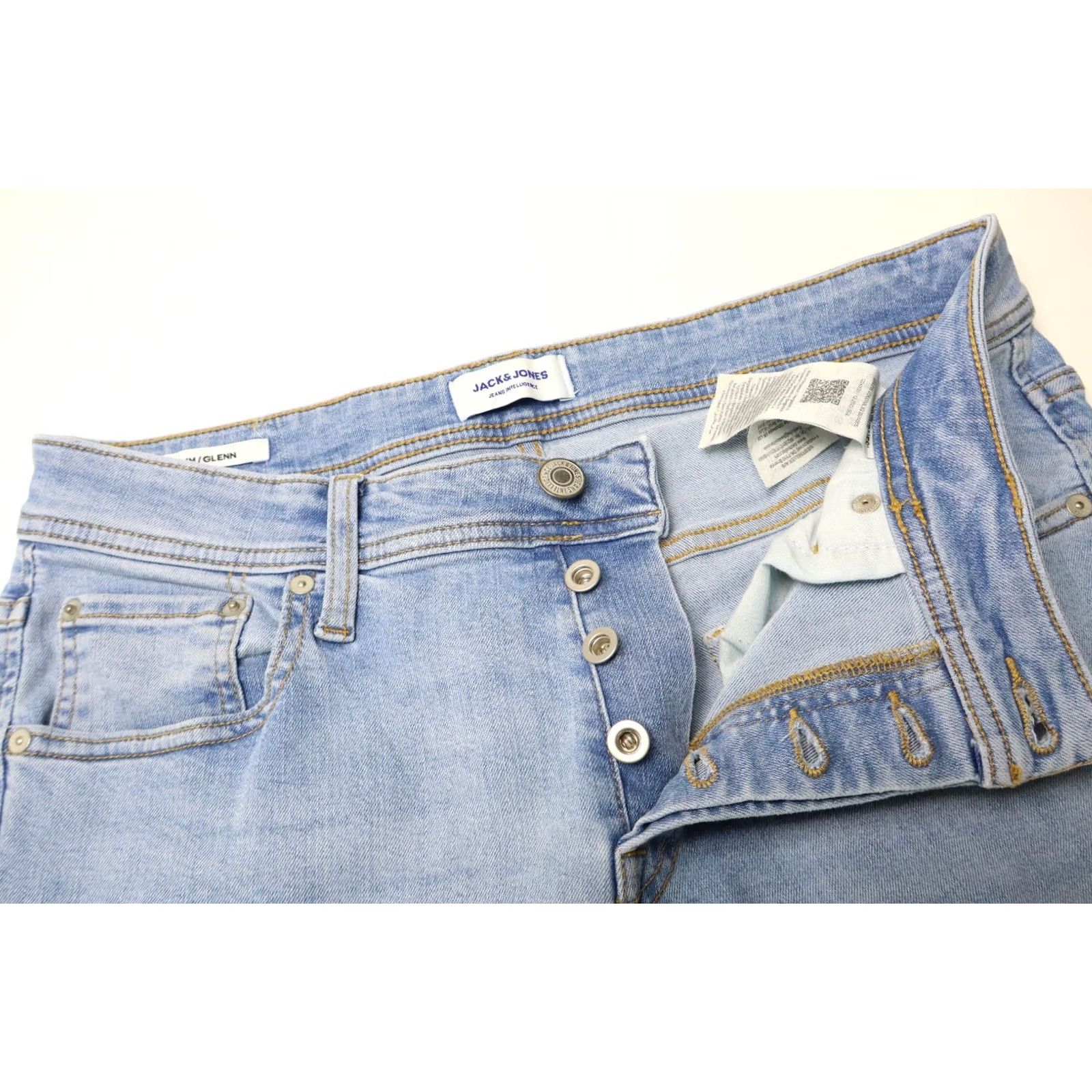Jack & Jones JACK & JONES Slim/Glenn Jeans Men's W33/L30 Light Blue Whiskers Button Fly Jeans Size US 33 - 4 Thumbnail