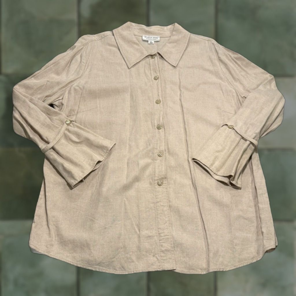 St. John VINTAGE St. John Sport Shirt Women's Linen Viscose Button-Up XL Beige Casual Blouse All Seasons Size XL / US 12-14 / IT 48-50 - 1 Thumbnail