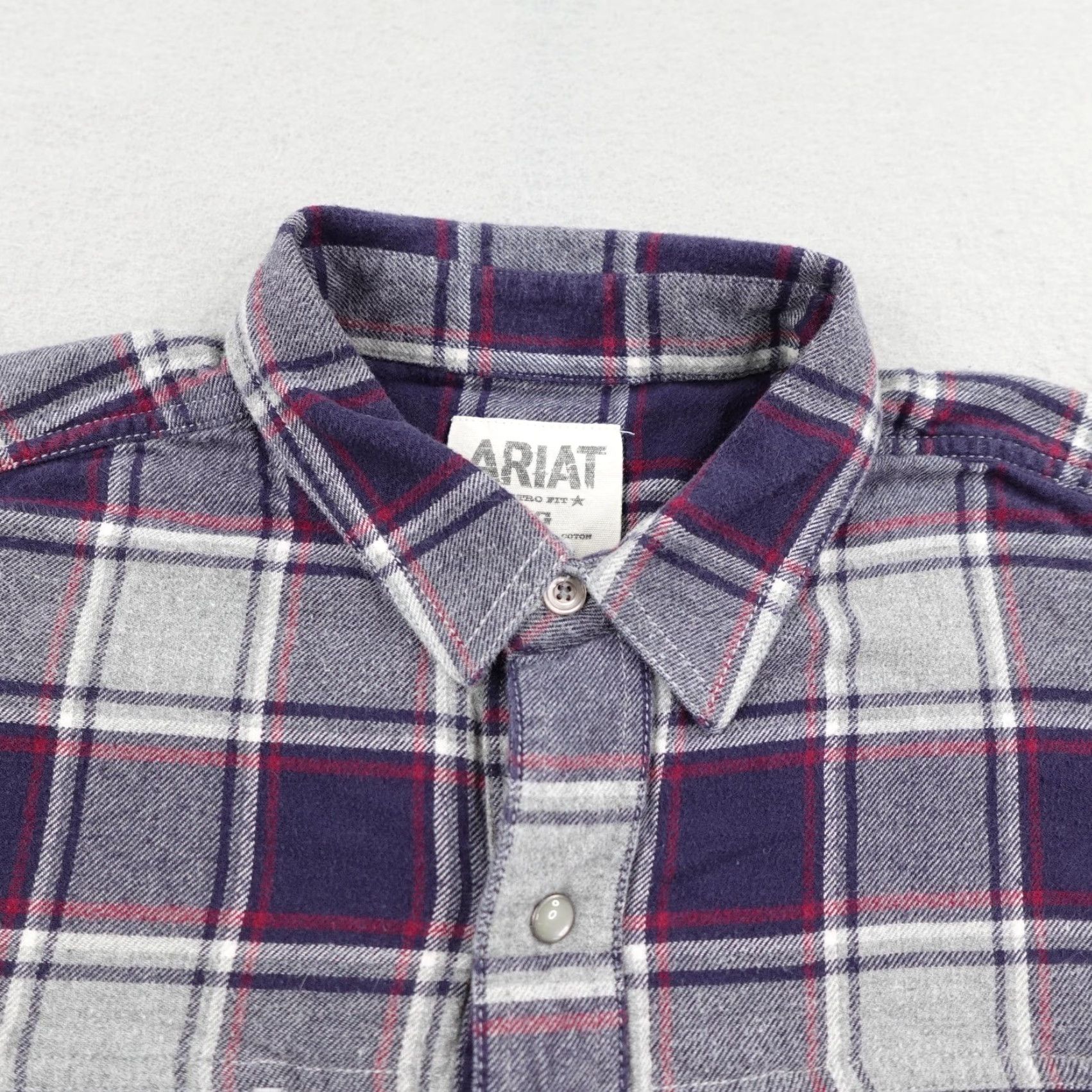 Ariat Ariat Shirt Large Gray Blue Plaid Flannel Retro Fit Sawtooth Pearl Snap Western Size US L / EU 52-54 / 3 - 2 Thumbnail