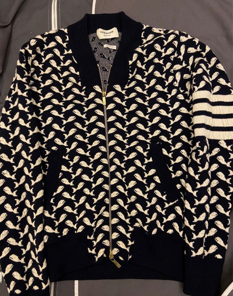 Thom Browne Thom Browne size1 Whale embroidered baseball jacket Size US S / EU 44-46 / 1 - 1 Thumbnail