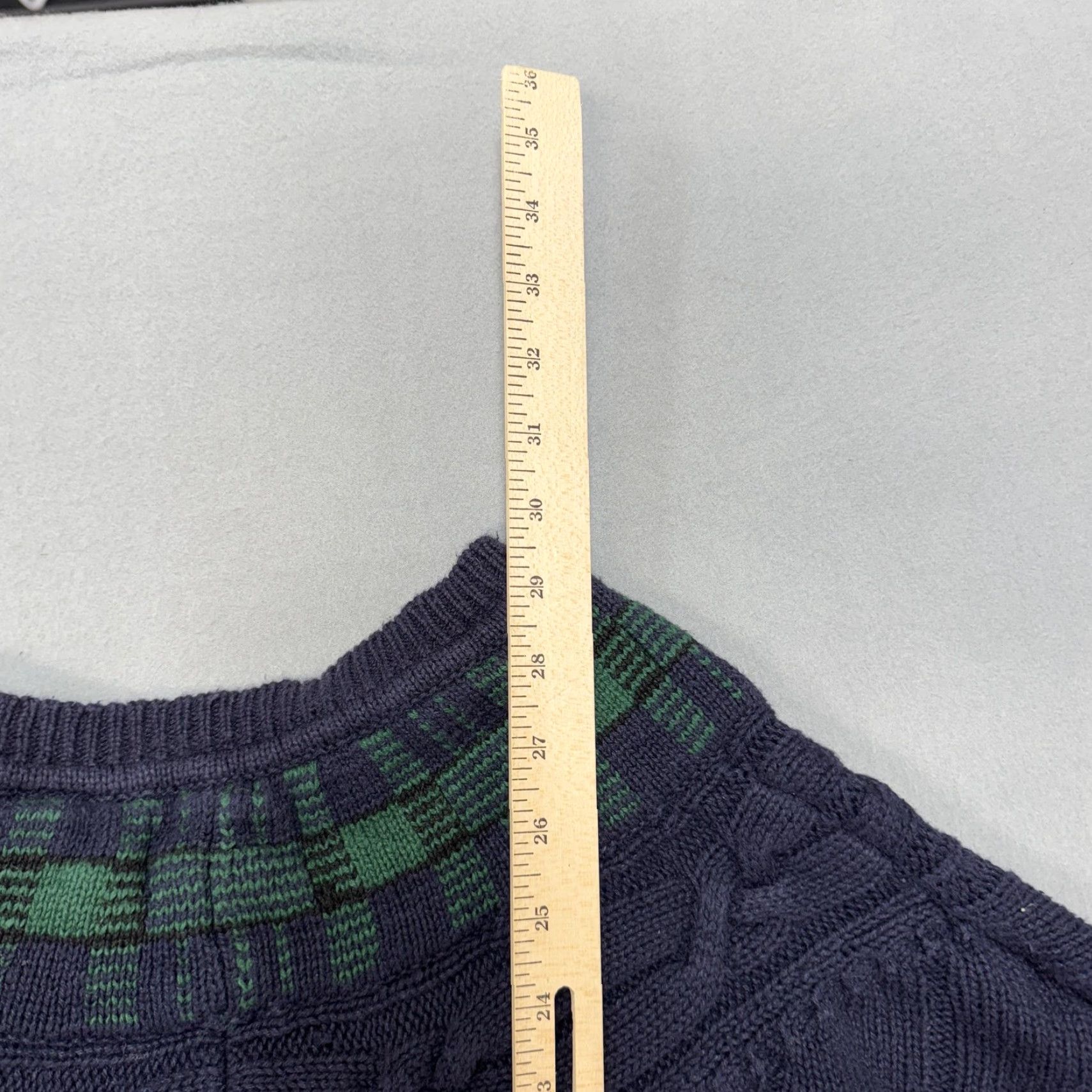 Vintage VINTAGE Cotton Row Sweater Mens XLT Blue Cable-Knit V-Neck Pullover Big Tall Plaid Trim Size US XL / EU 56 / 4 - 5 Thumbnail