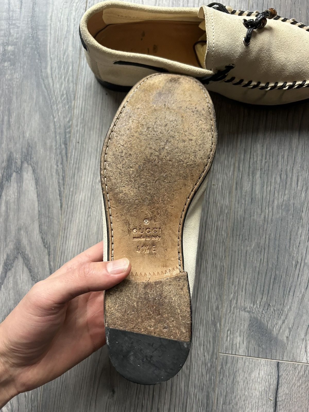 Gucci Beige Suede Moccasins w/ Contrast Whipstitch and Beads Size US 7.5 / EU 40-41 - 7 Thumbnail
