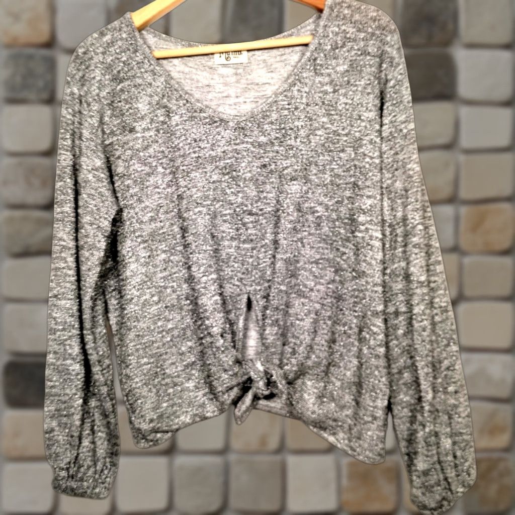 Show Me Your MuMu VINTAGE Show Me Your MuMu Sweater Small Knit Crop Top Tie Waist Silver Metallic Size S / US 4 / IT 40 - 1 Thumbnail