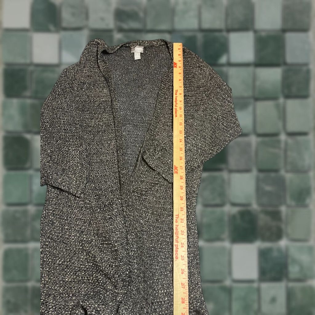 Vintage CHICO'S Cardigan Cover Up Top Womens Size 1 Gray Open Front Knit Blouse Knit Open Front Sleeve Short Sleeve Collared Regular Women BLOUSE Size XS / US 0-2 / IT 36-38 - 1 Thumbnail