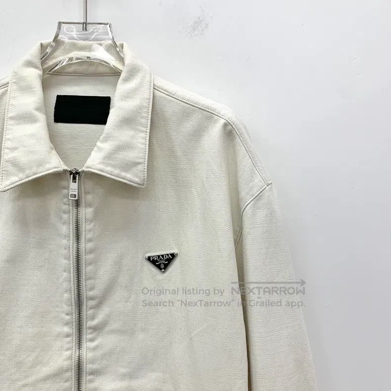 Prada Prada 23 beige triangle standard cotton lapel zipper long- Size US L / EU 52-54 / 3 - 3 Thumbnail