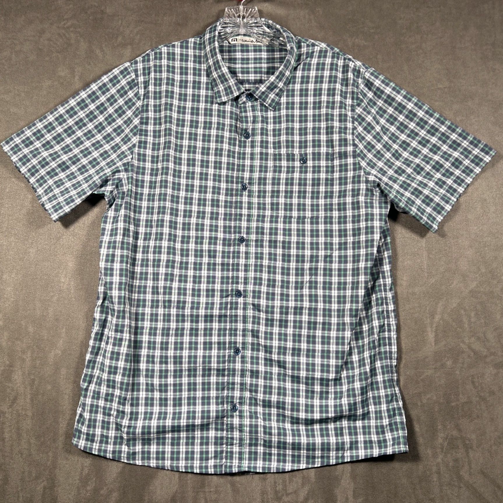 TravisMathew Travis Mathew Shirt Mens XL Button Up Blue Check Plaid Short Sleeve Pocket Size US XL / EU 56 / 4 - 2 Thumbnail