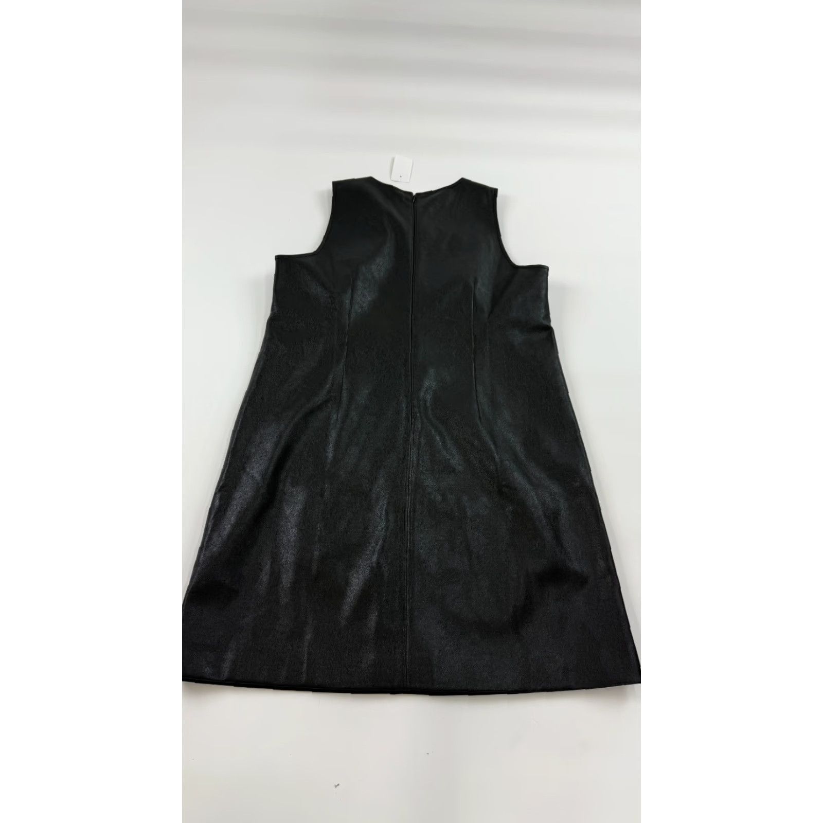 J.CREW Dress Womens 14 Black Faux Leather Sleeveless Shift Zipper Round Neck