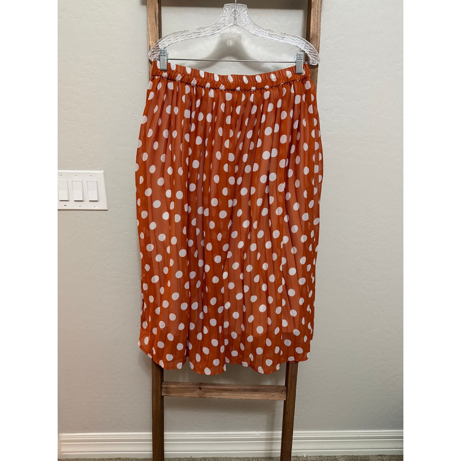 Unowned Her Dynasty Rust Polka Dot Midi Skirt Elastic Waist-large Size 32" / US 10 / IT 46 - 1 Thumbnail