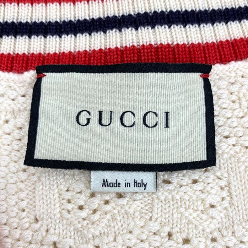 Gucci Gucci Beige striped logo jacquart full-print wool V-neck lo Size S / US 4 / IT 40 - 5 Thumbnail