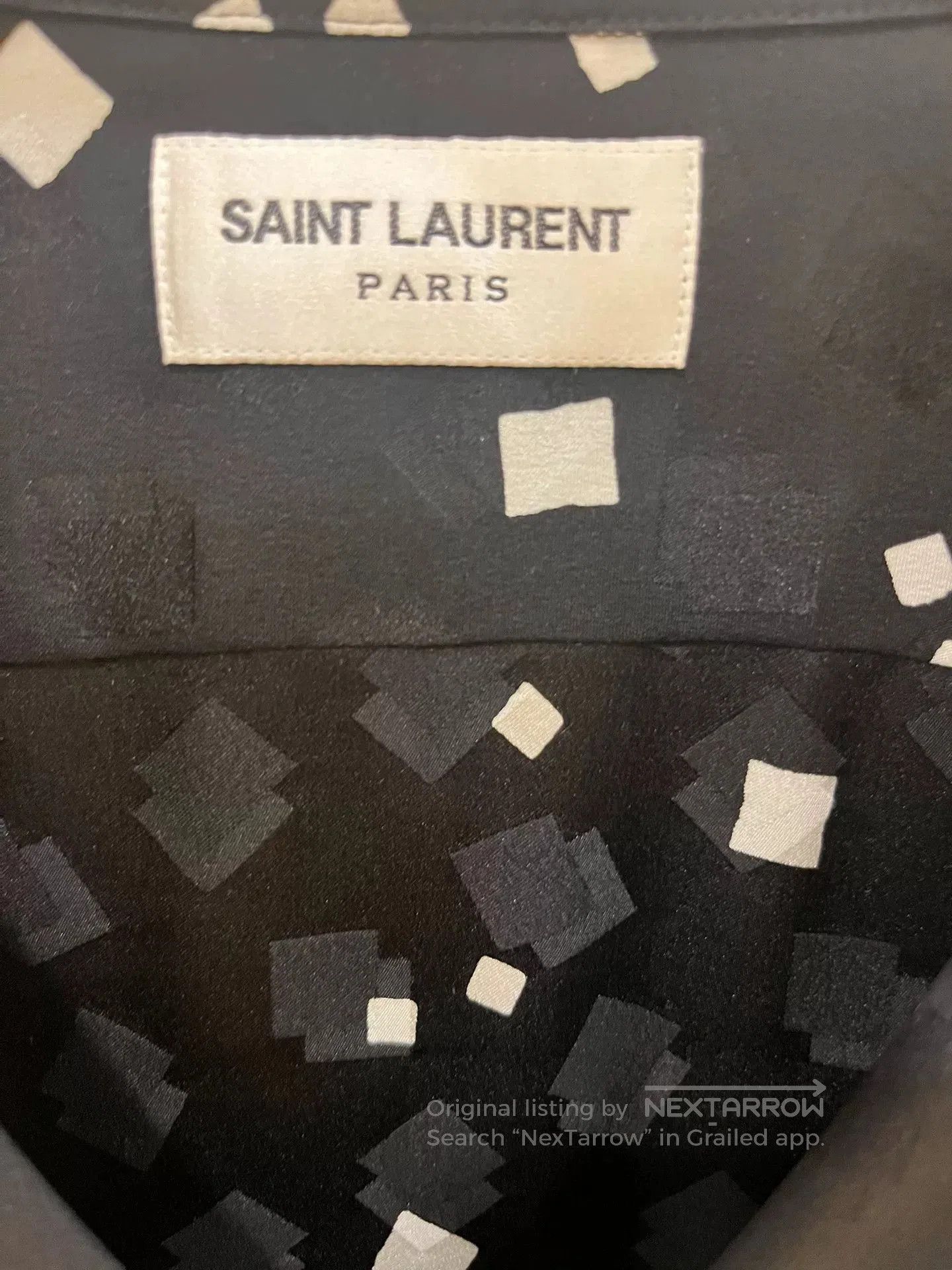 Saint Laurent Paris Saint Laurent Black Silk Square Pattern Shirt. Size US M / EU 48-50 / 2 - 2 Thumbnail