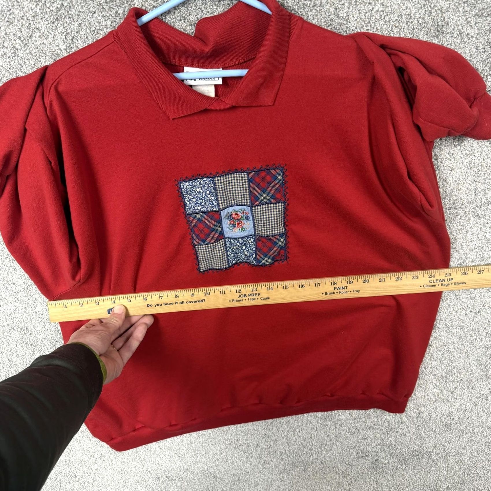 Jantzen VINTAGE Jantzen Sweater 3X Plus Patchwork Quilt Embroidered Cabincore Red Women's Knit Pullover Casual Winter 80s 90s Size XXL / US 16-18 / IT 52-54 - 4 Thumbnail