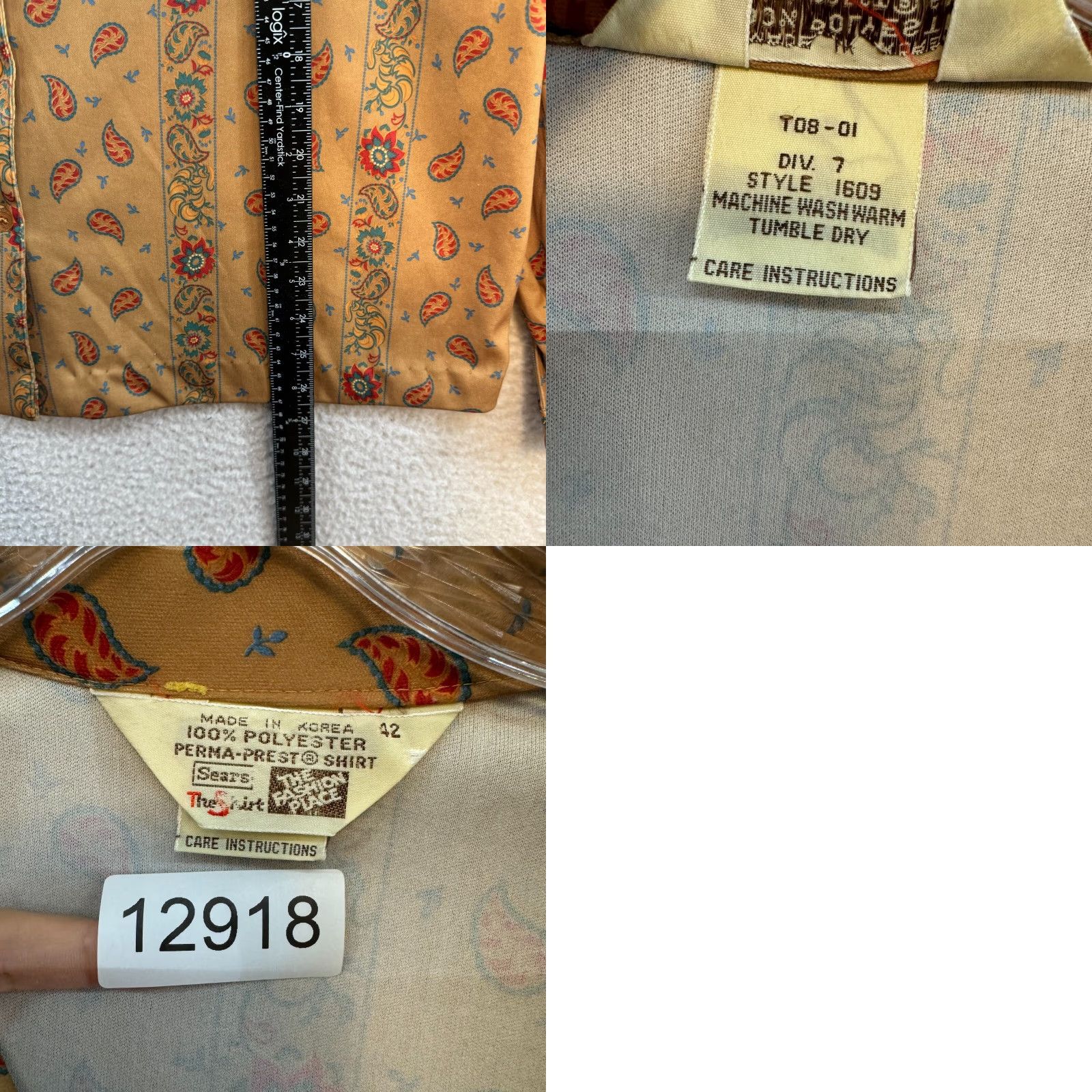 Sears VINTAGE Sears Top Button Blouse Shirt 42 XL Tan Paisley Retro Boho Western Mens? Size XL / US 12-14 / IT 48-50 - 8 Thumbnail