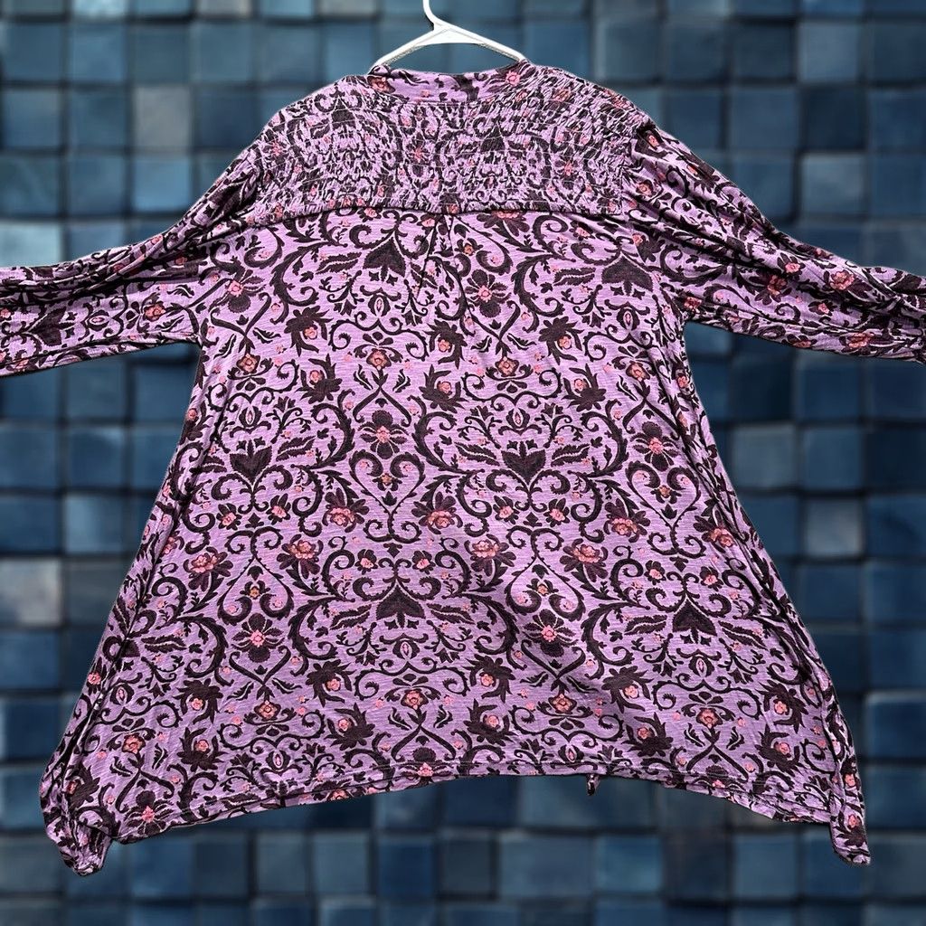 Free People NWT Free People Blouse Women L Purple Floral Bridgette Tunic Ruched Flowy Size L / US 10 / IT 46 - 1 Thumbnail