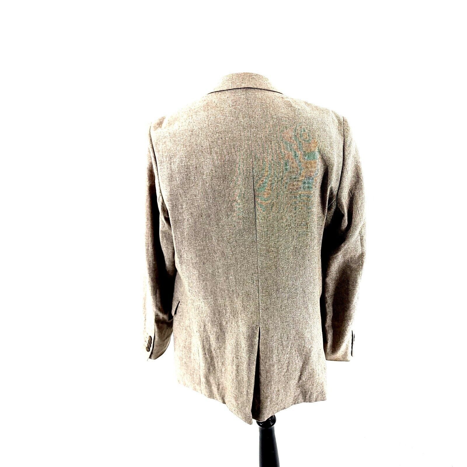 Stafford DAMAGED Stafford Linen Cotton 2 Button Blazer 44L Tan Birdse Size 44L - 7 Thumbnail
